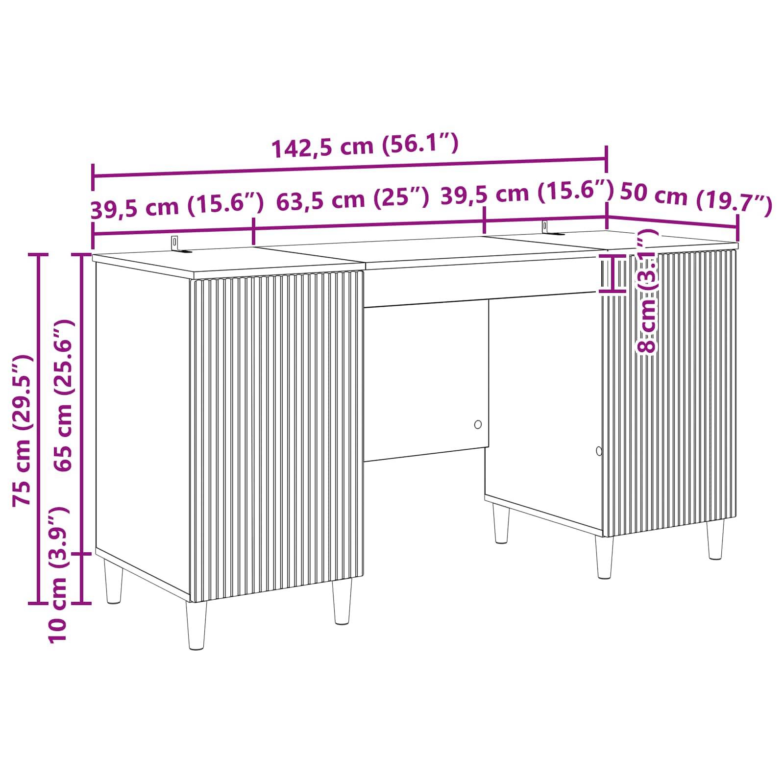 vidaXL Schreibtisch Sonoma-Eiche 142,5 x 50 x 75 cm Holzwerkstoff