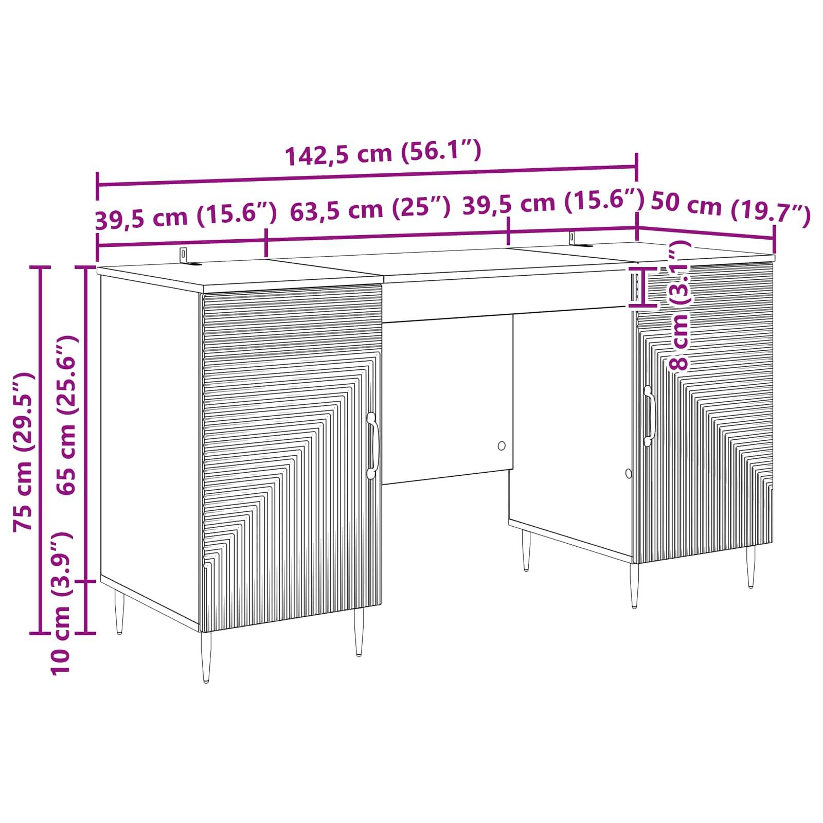 vidaXL Schreibtisch mit Tür Betongrau 142,5 x 50 x 75 cm Holzwerkstoff