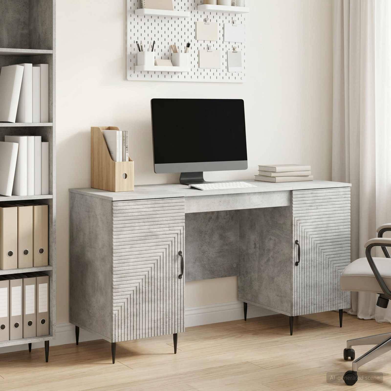 vidaXL Schreibtisch mit Tür Betongrau 142,5 x 50 x 75 cm Holzwerkstoff