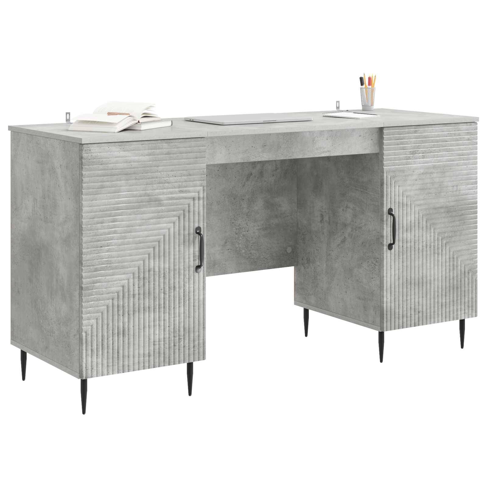 vidaXL Schreibtisch mit Tür Betongrau 142,5 x 50 x 75 cm Holzwerkstoff