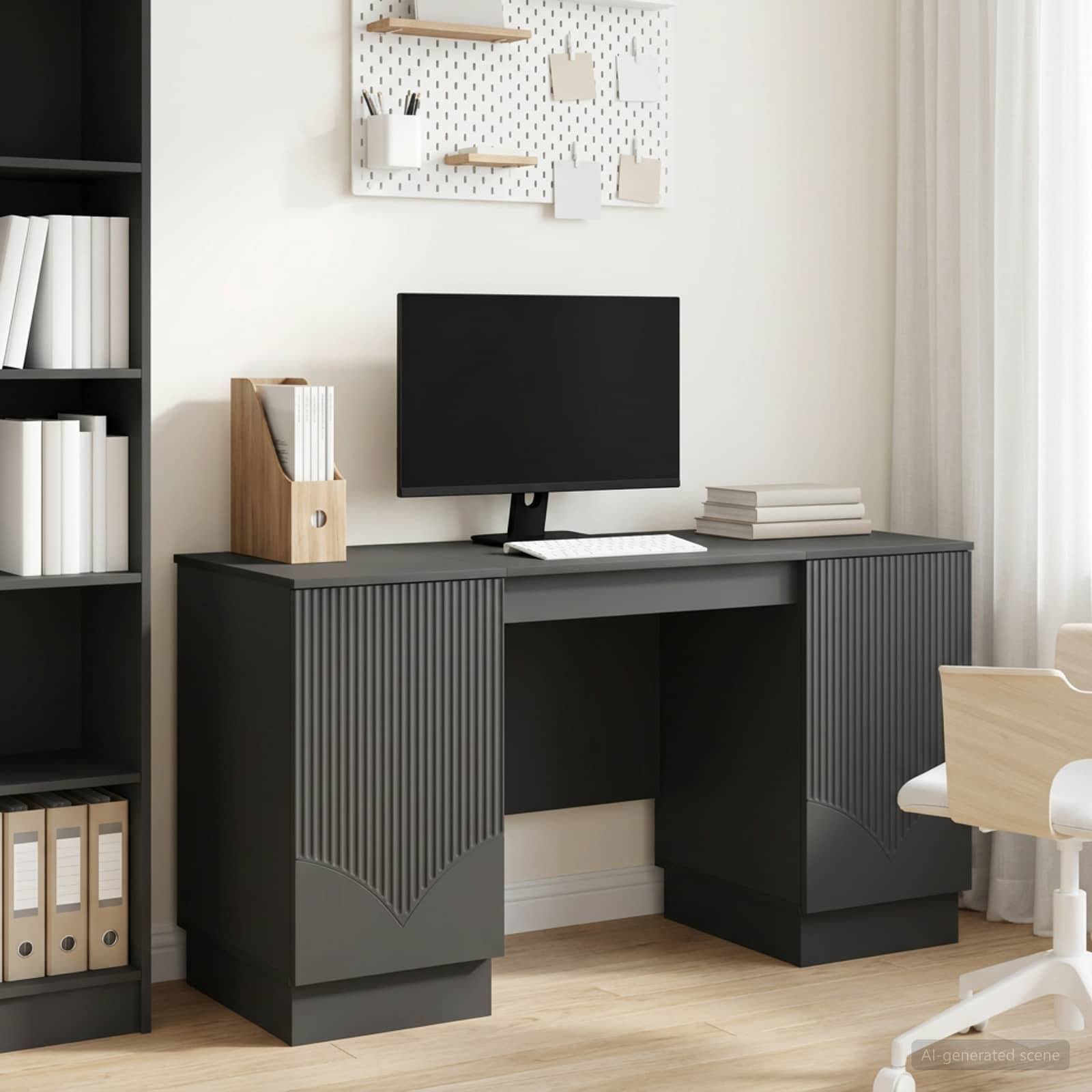 vidaXL Schreibtisch mit Regal Schwarz 142,5 x 50 x 75 cm Holzwerkstoff