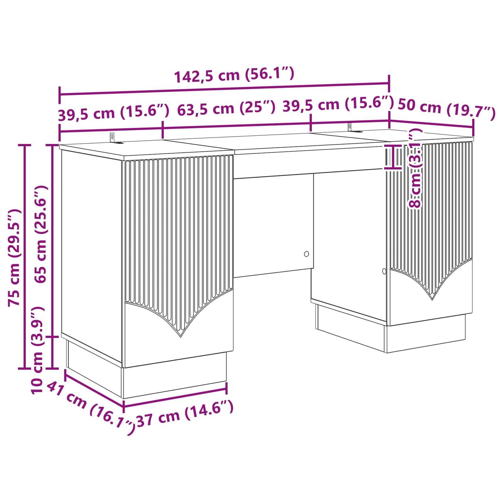 vidaXL Schreibtisch Hochglanz Weiß 142,5 x 50 x 75 cm Holzwerkstoff