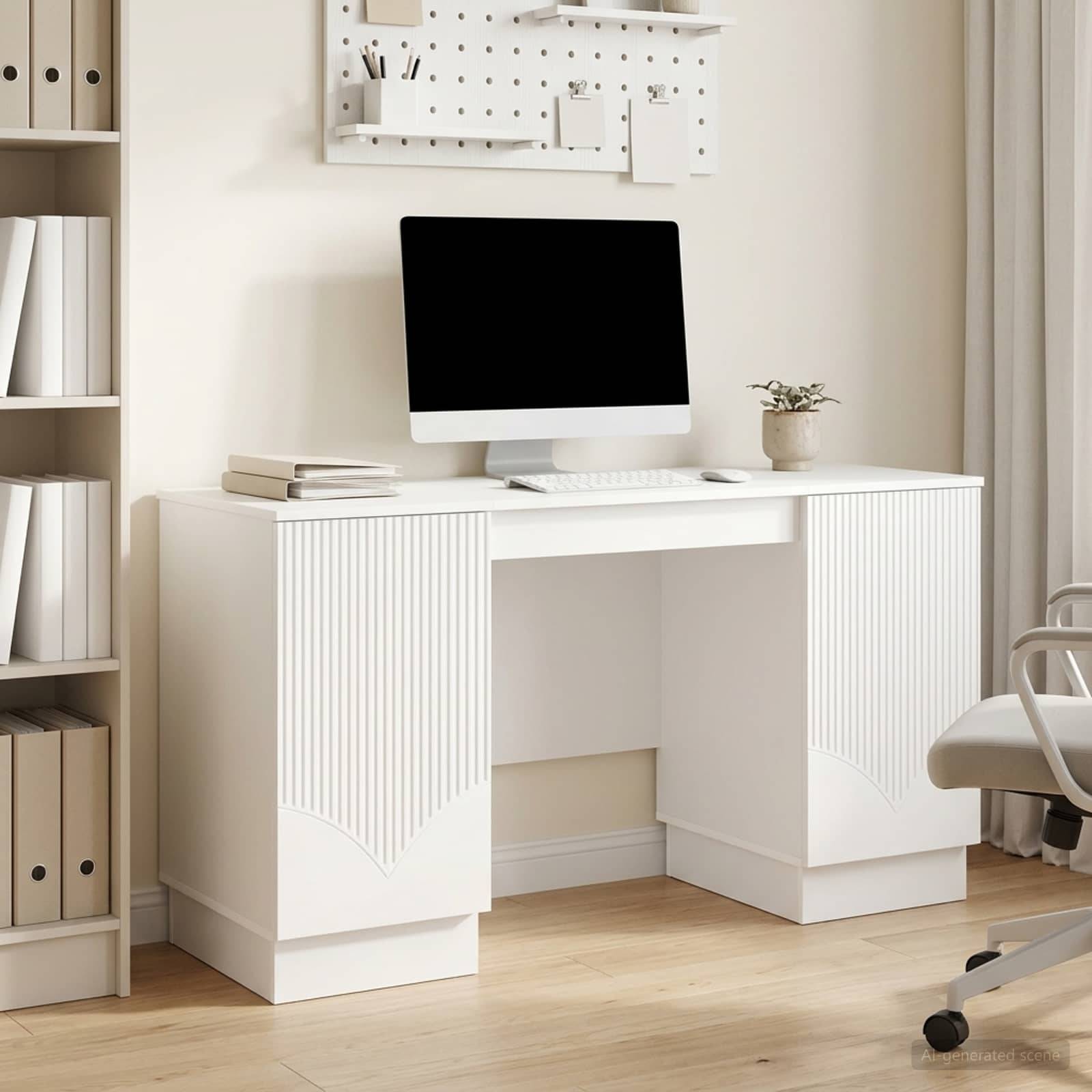 vidaXL Schreibtisch Hochglanz Weiß 142,5 x 50 x 75 cm Holzwerkstoff