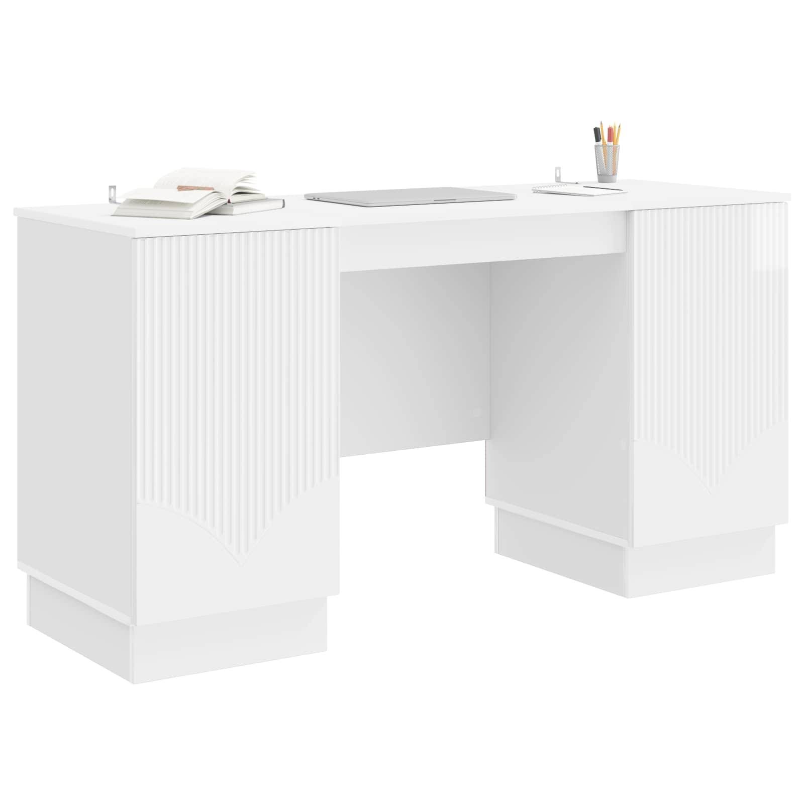 vidaXL Schreibtisch Hochglanz Weiß 142,5 x 50 x 75 cm Holzwerkstoff