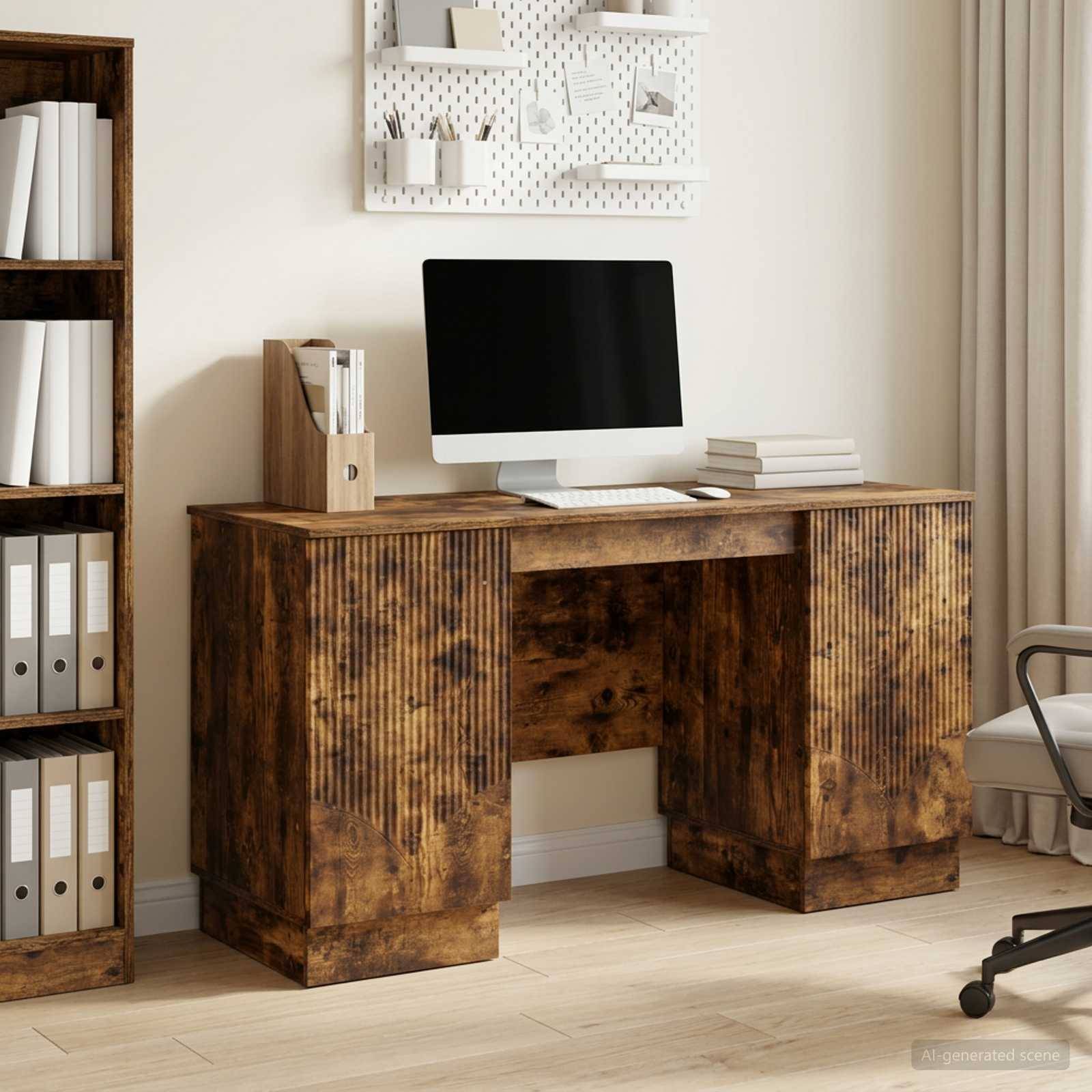 vidaXL Schreibtisch Geräucherte Eiche 142,5 x 50 x 75 cm Holzwerkstoff