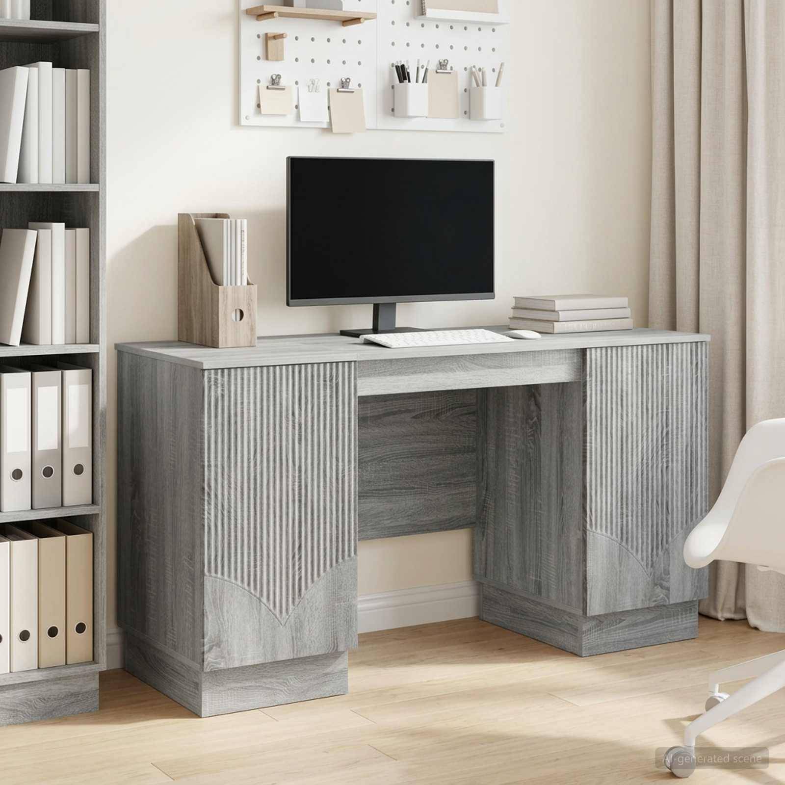 vidaXL Schreibtisch Graues Sonoma 142,5 x 50 x 75 cm Holzwerkstoff