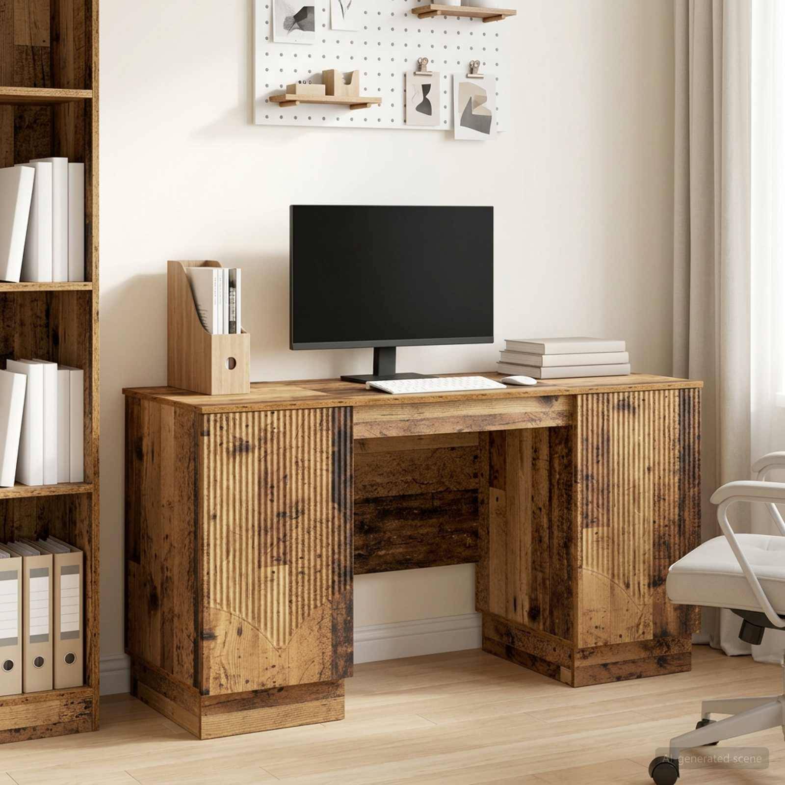 vidaXL Schreibtisch mit Regal Altholz 142,5 x 50 x 75 cm Holzwerkstoff