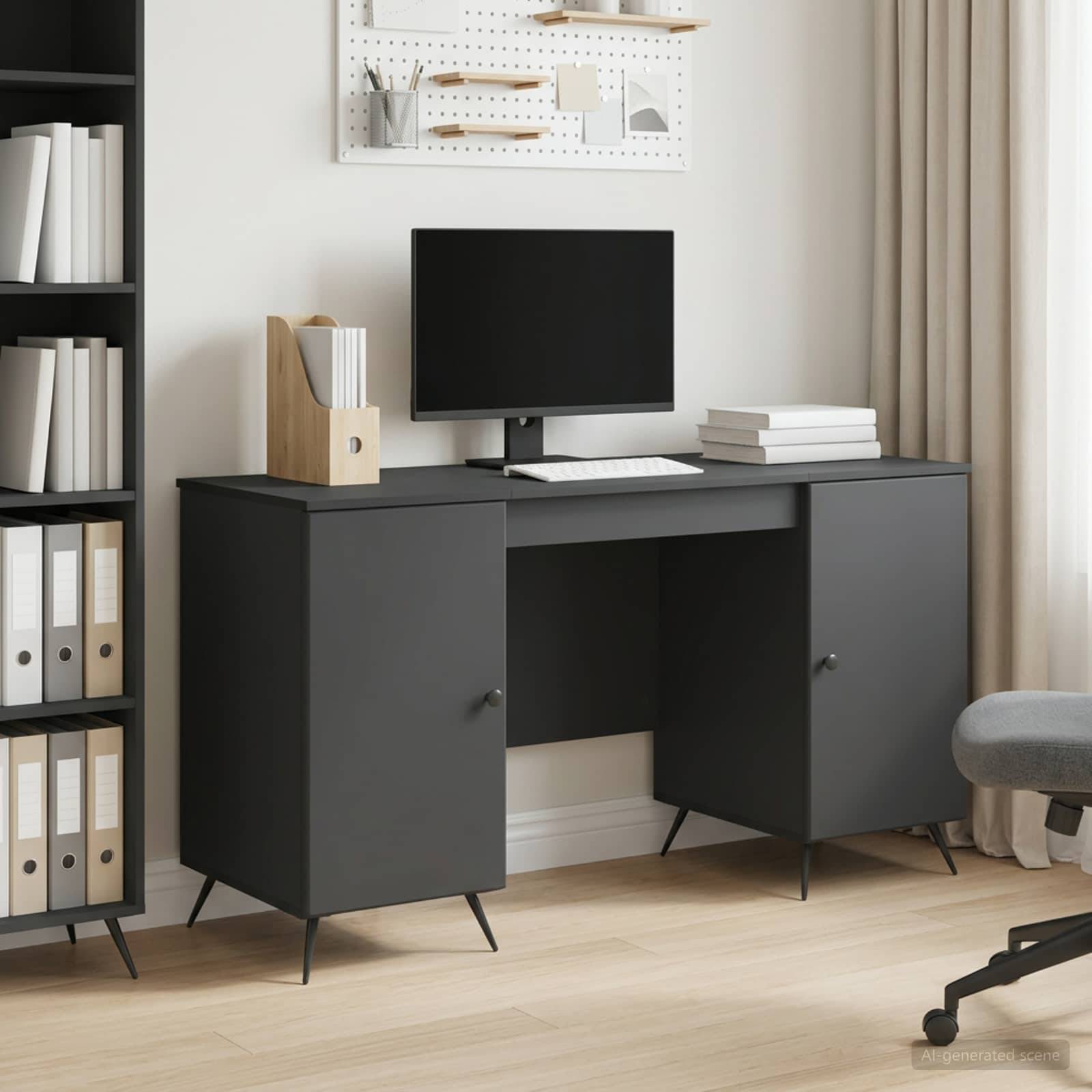 vidaXL Schreibtisch mit Regal Schwarz 142,5 x 50 x 75 cm Holzwerkstoff