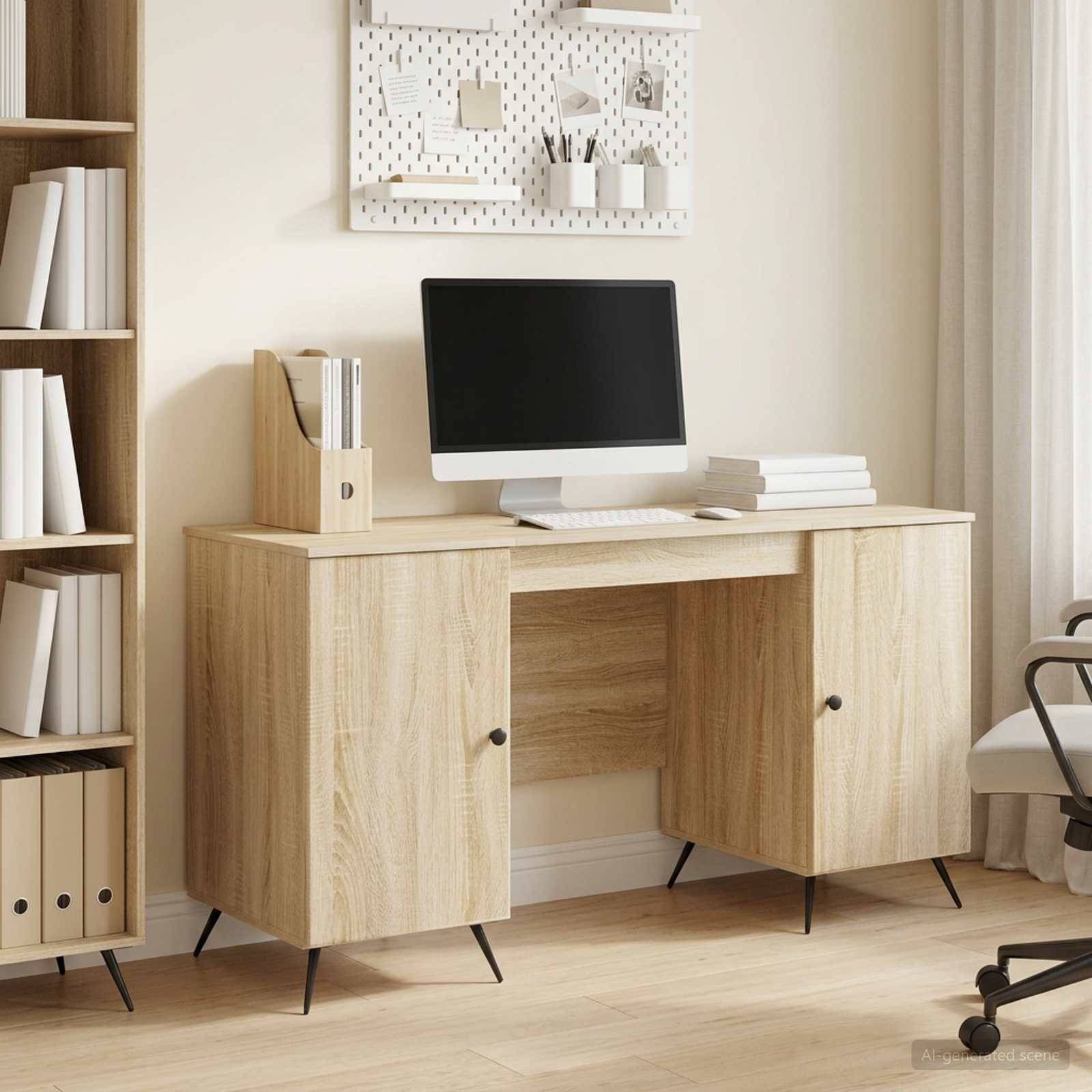 vidaXL Schreibtisch Sonoma-Eiche 142,5 x 50 x 75 cm Holzwerkstoff