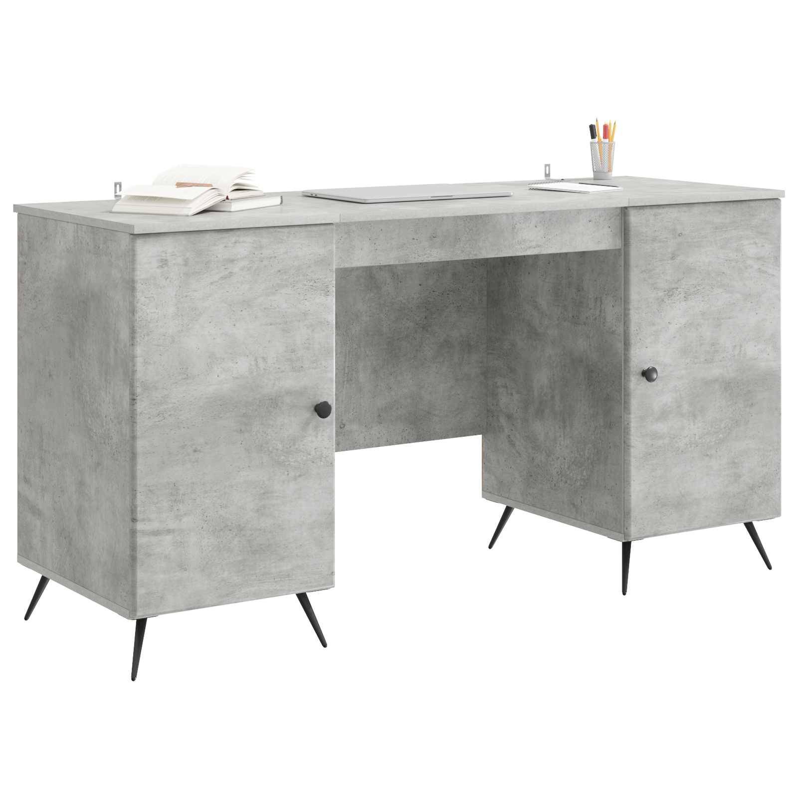 vidaXL Schreibtisch mit Tür Betongrau 142,5 x 50 x 75 cm Holzwerkstoff