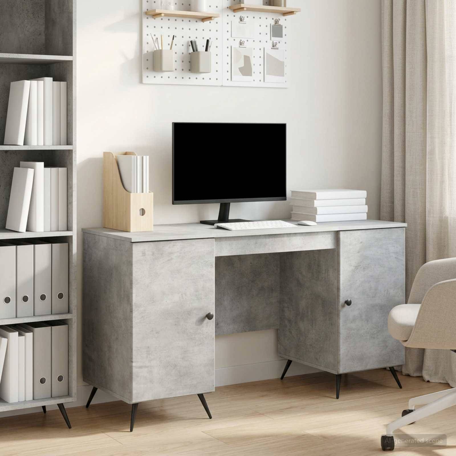 vidaXL Schreibtisch mit Tür Betongrau 142,5 x 50 x 75 cm Holzwerkstoff