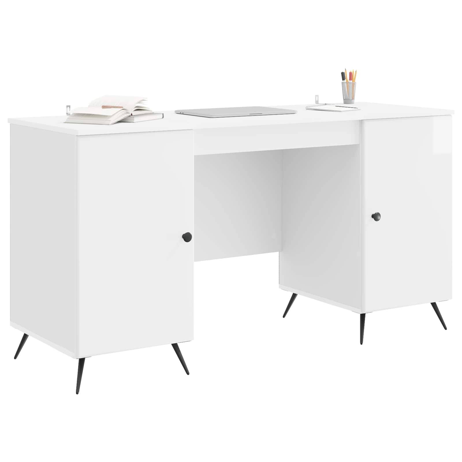 vidaXL Schreibtisch Hochglanz Weiß 142,5 x 50 x 75 cm Holzwerkstoff