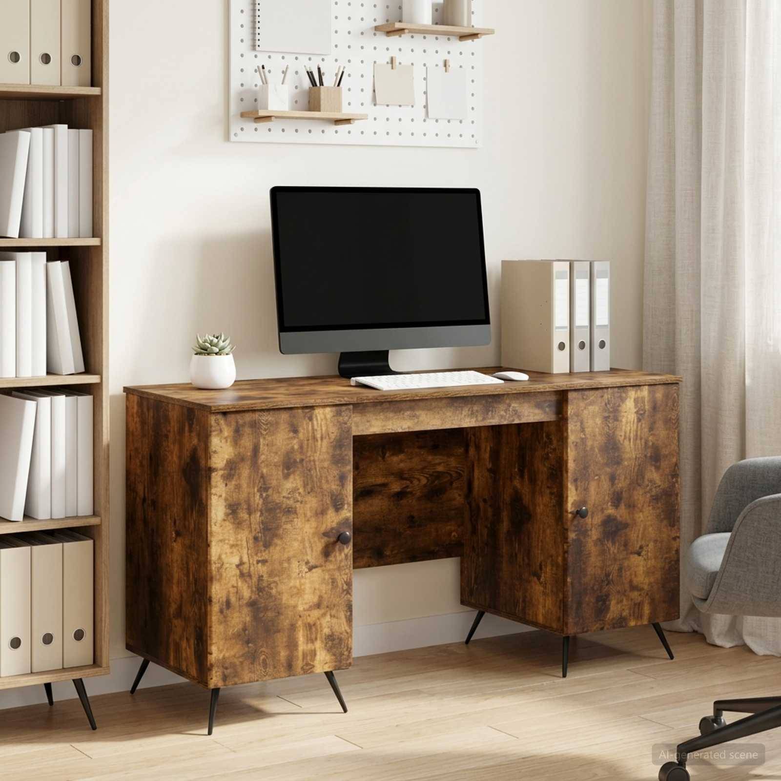 vidaXL Schreibtisch Geräucherte Eiche 142,5 x 50 x 75 cm Holzwerkstoff