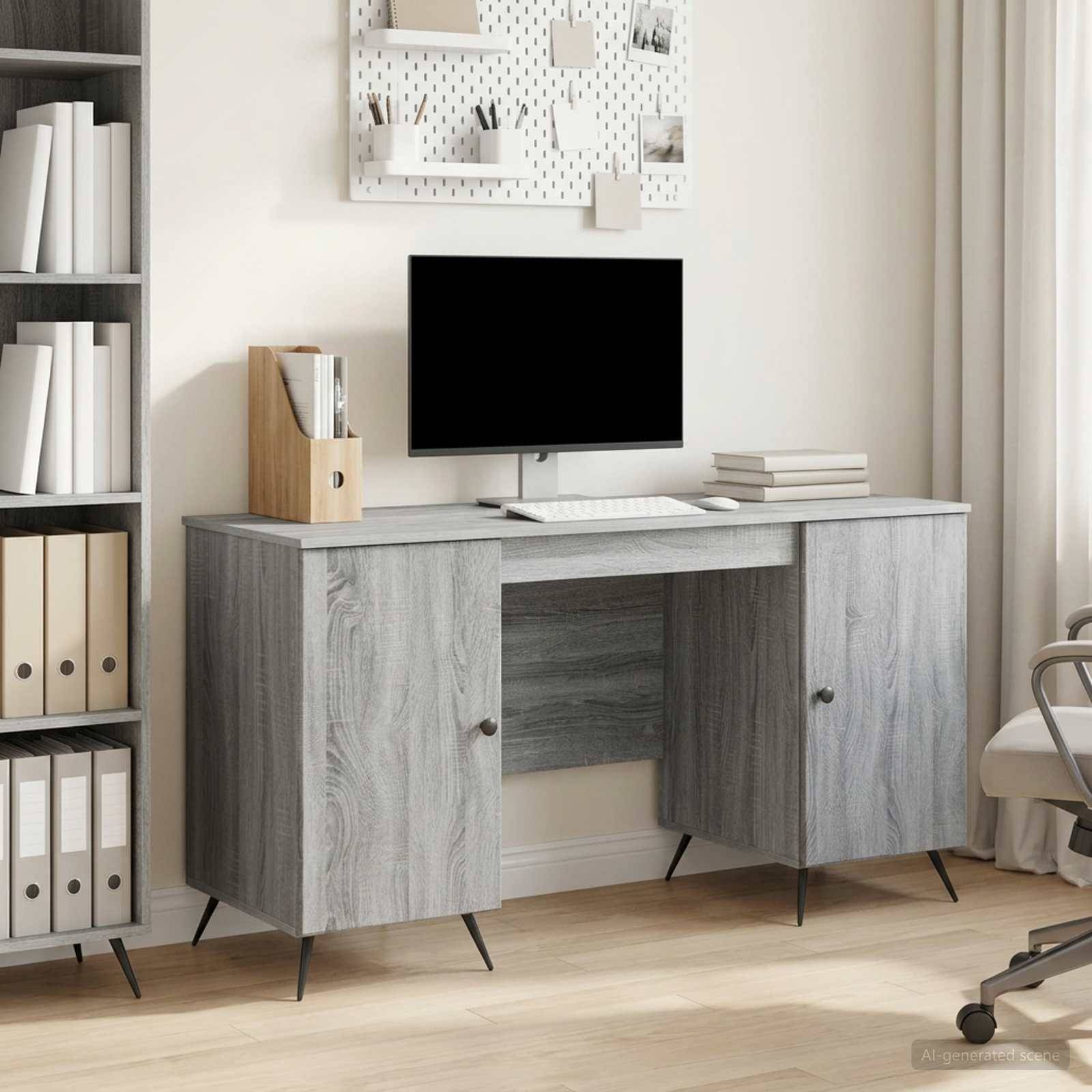 vidaXL Schreibtisch Graues Sonoma 142,5 x 50 x 75 cm Holzwerkstoff