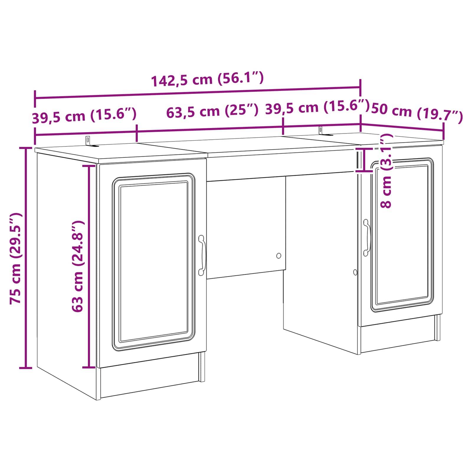 vidaXL Schreibtisch mit Regal Altholz 142,5 x 50 x 75 cm Holzwerkstoff