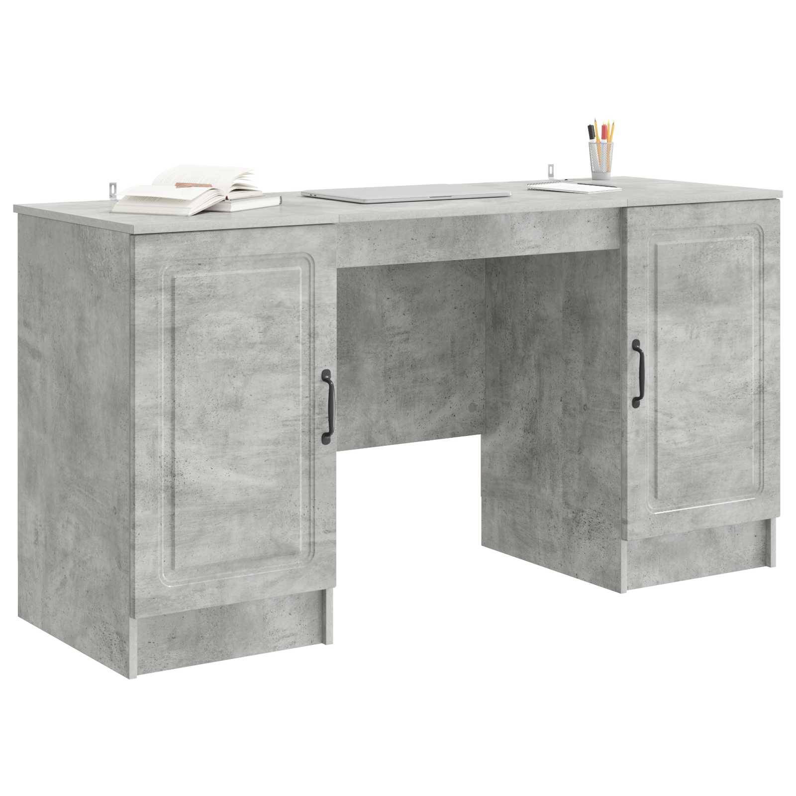 vidaXL Schreibtisch mit Tür Betongrau 142,5 x 50 x 75 cm Holzwerkstoff