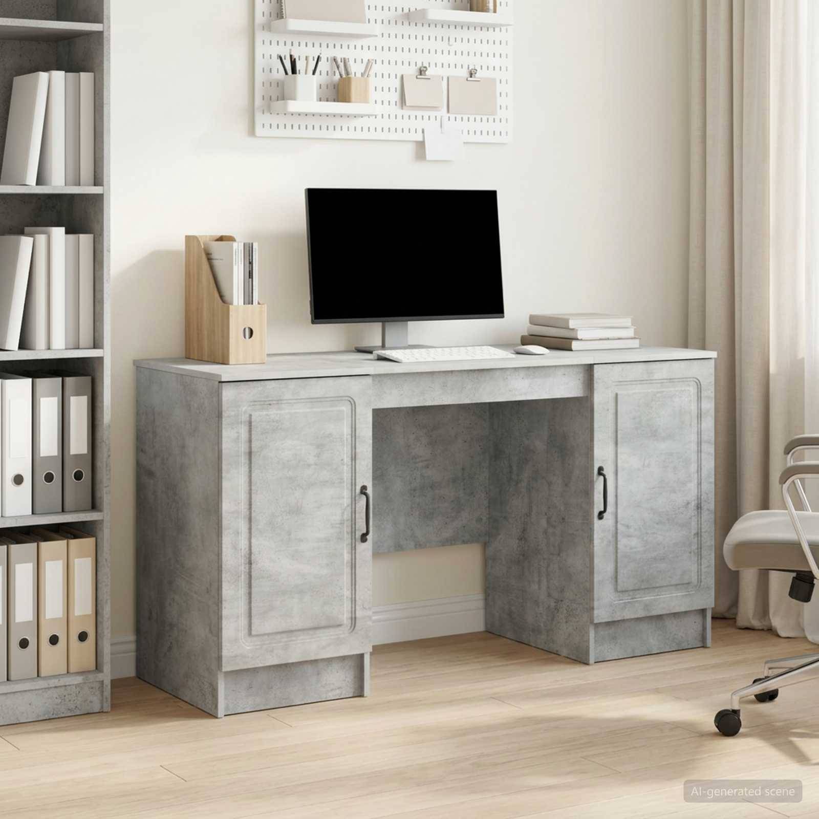 vidaXL Schreibtisch mit Tür Betongrau 142,5 x 50 x 75 cm Holzwerkstoff