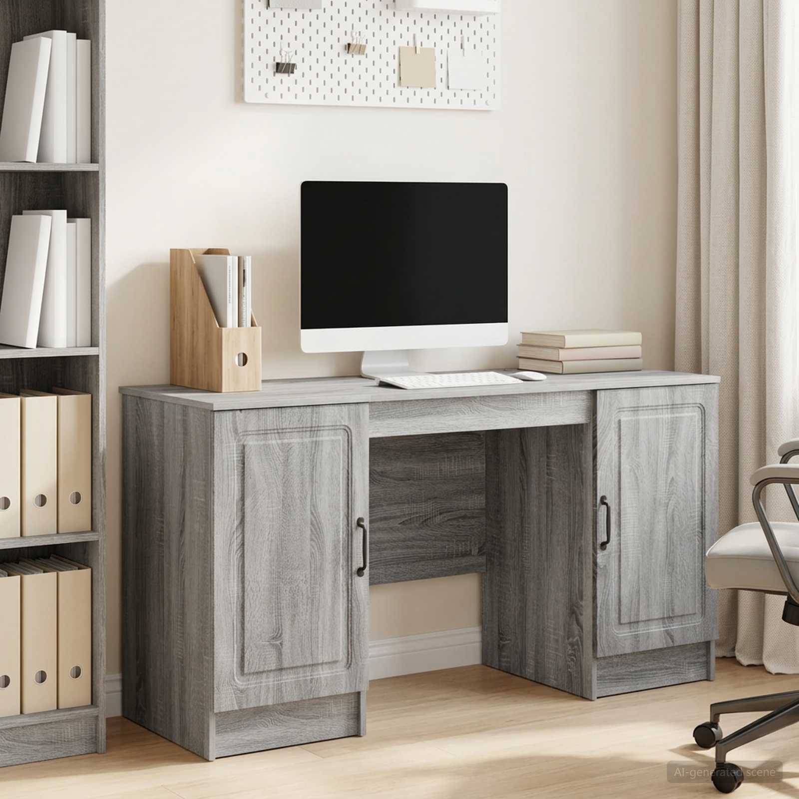 vidaXL Schreibtisch Graues Sonoma 142,5 x 50 x 75 cm Holzwerkstoff