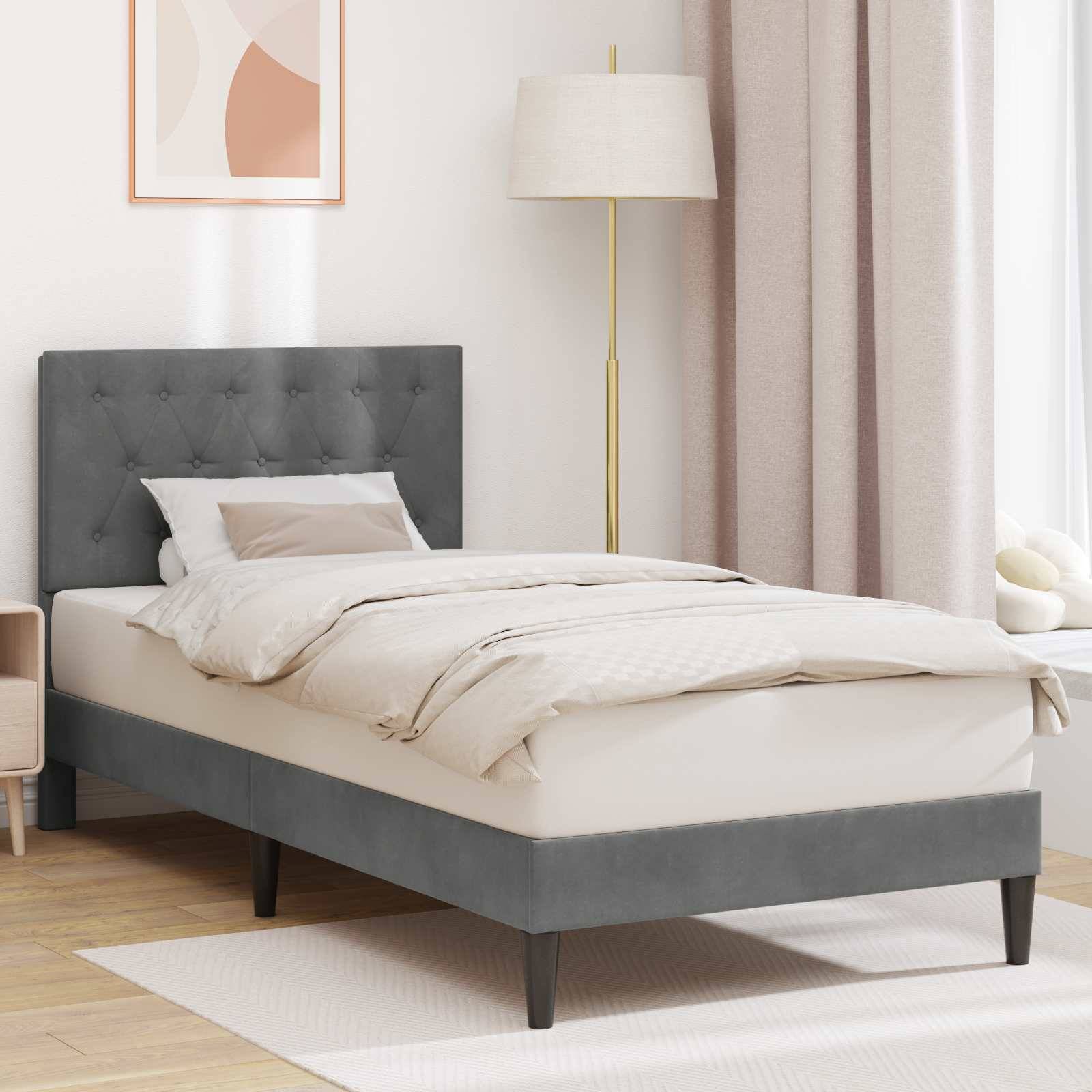 vidaXL Bettrahmen mit Kopfteil Dunkelgrau 90 x 200 cm Samt
