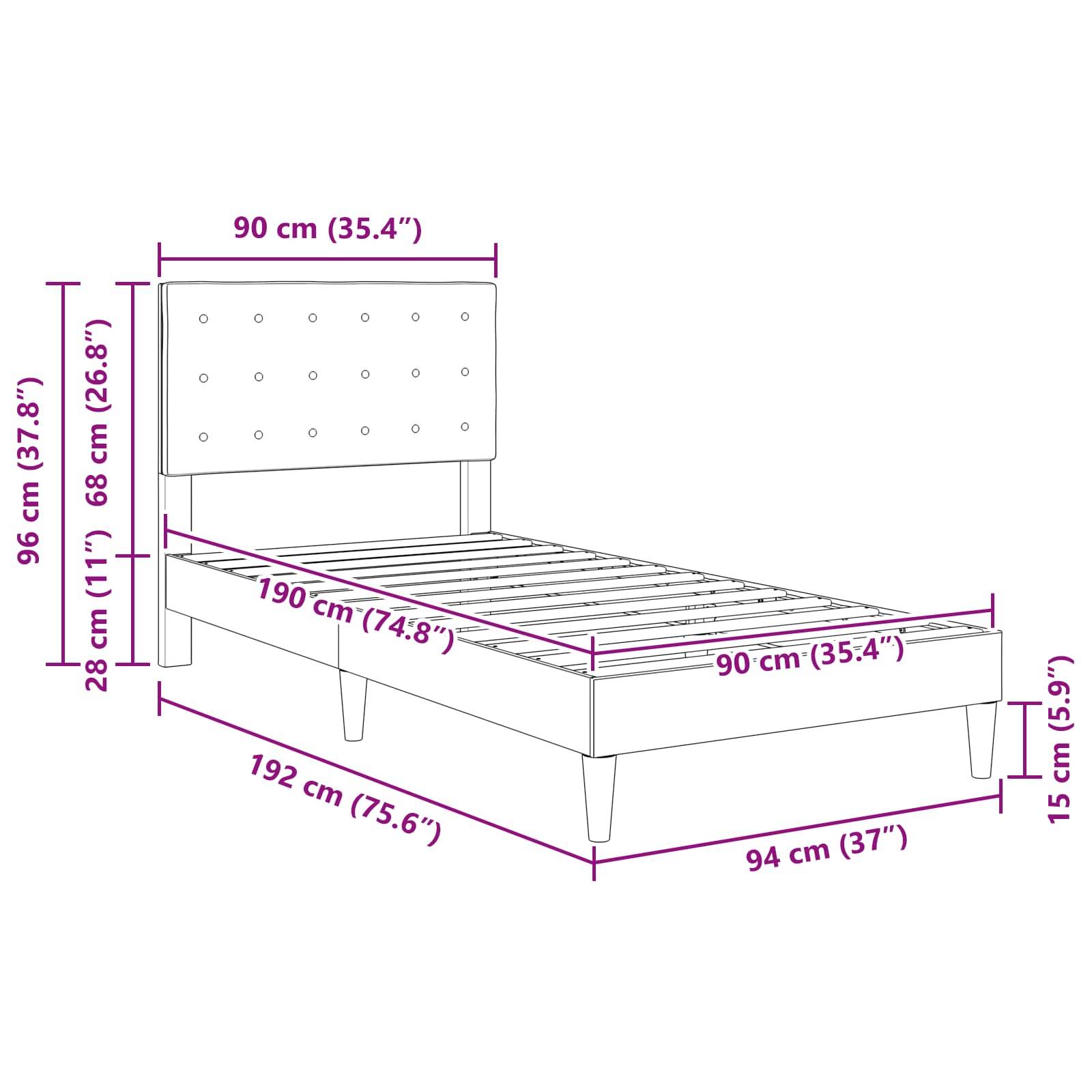 vidaXL Bettrahmen mit Kopfteil Schwarz 90 x 190 cm Stoff