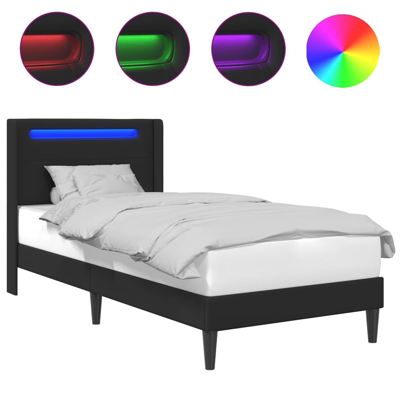 vidaXL Bettrahmen mit LED-Lichtleisten Schwarz 90 x 190 cm Kunstleder