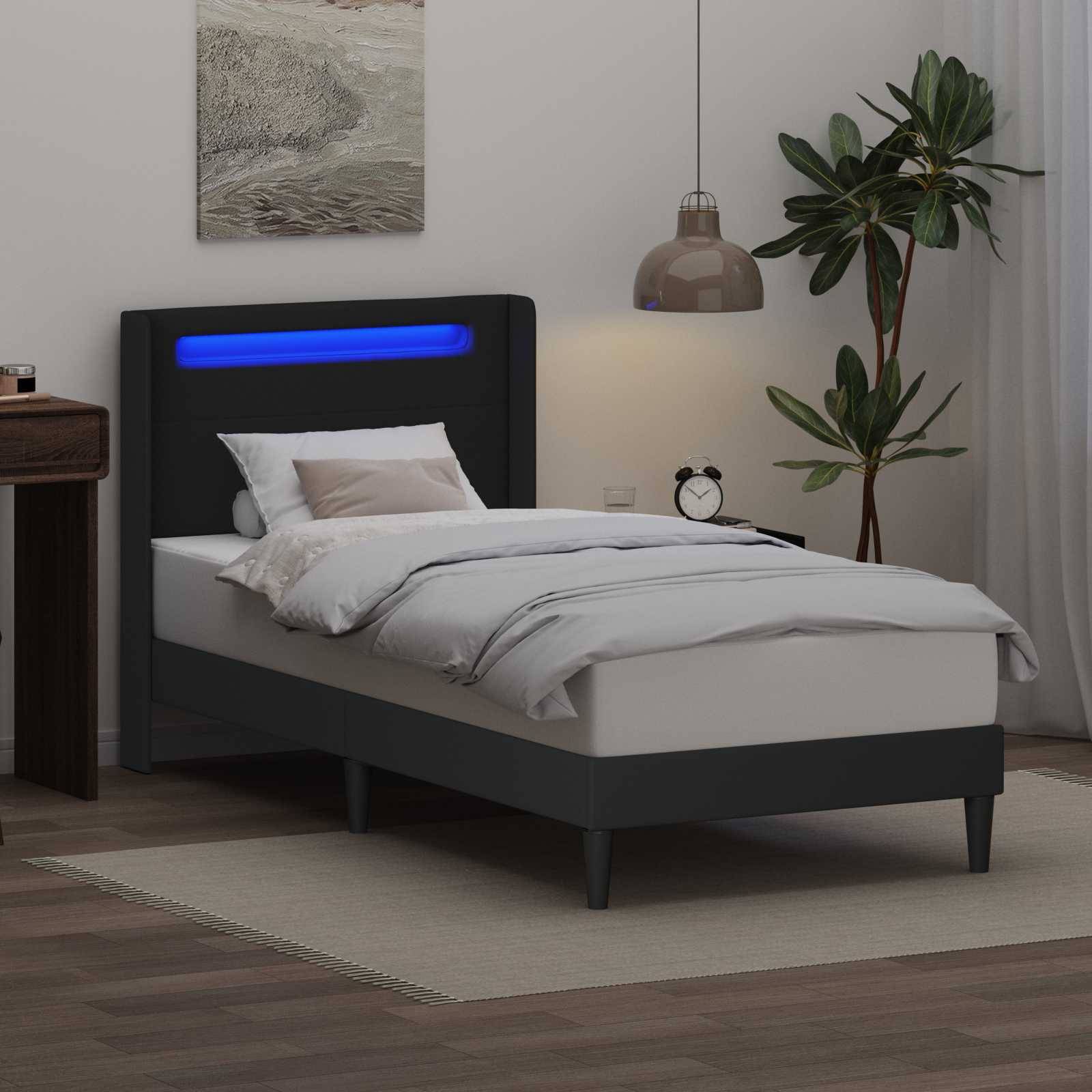 vidaXL Bettrahmen mit LED-Lichtleisten Schwarz 90 x 190 cm Kunstleder