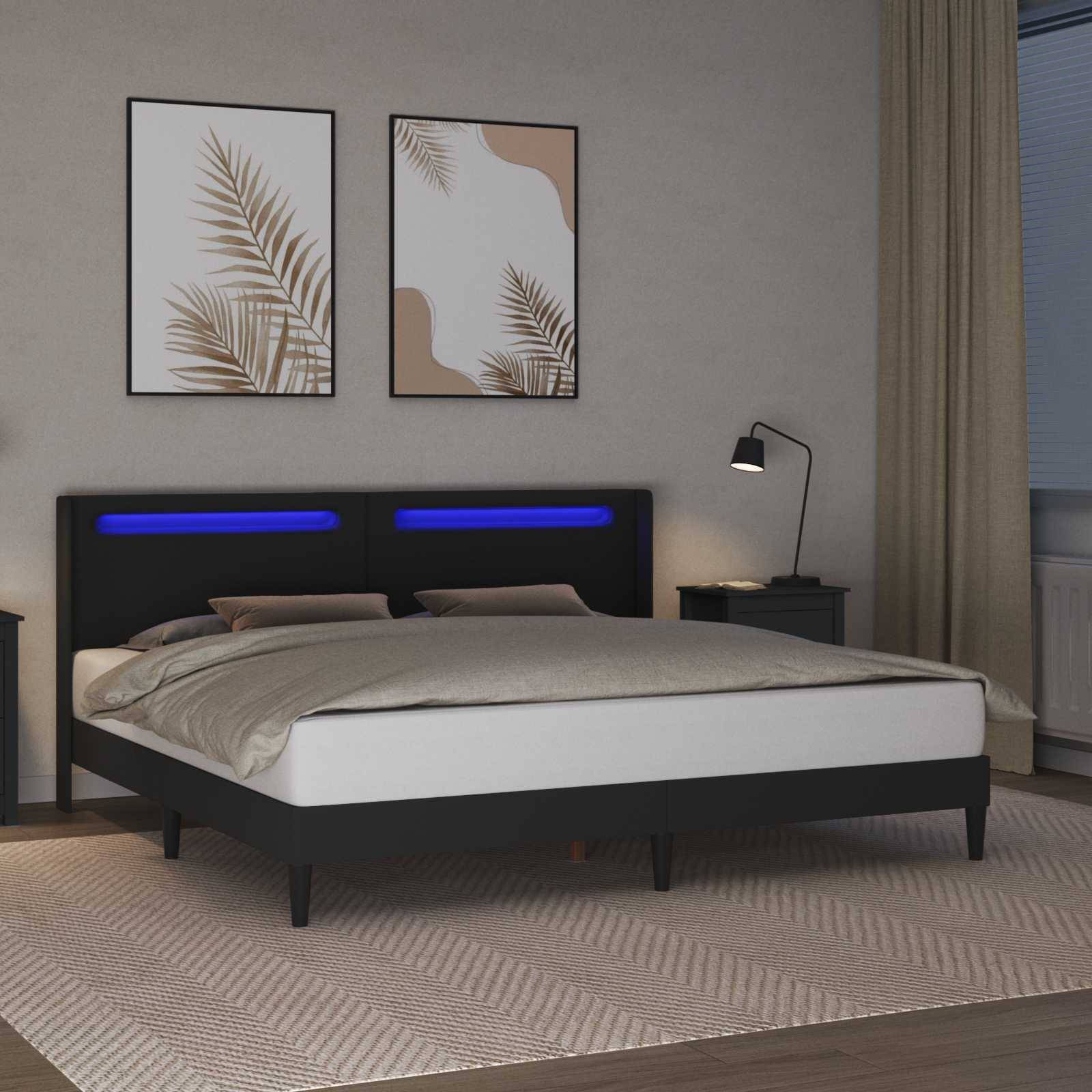 vidaXL Bettrahmen mit LED-Lichtleisten Schwarz 180 x 200 cm Kunstleder