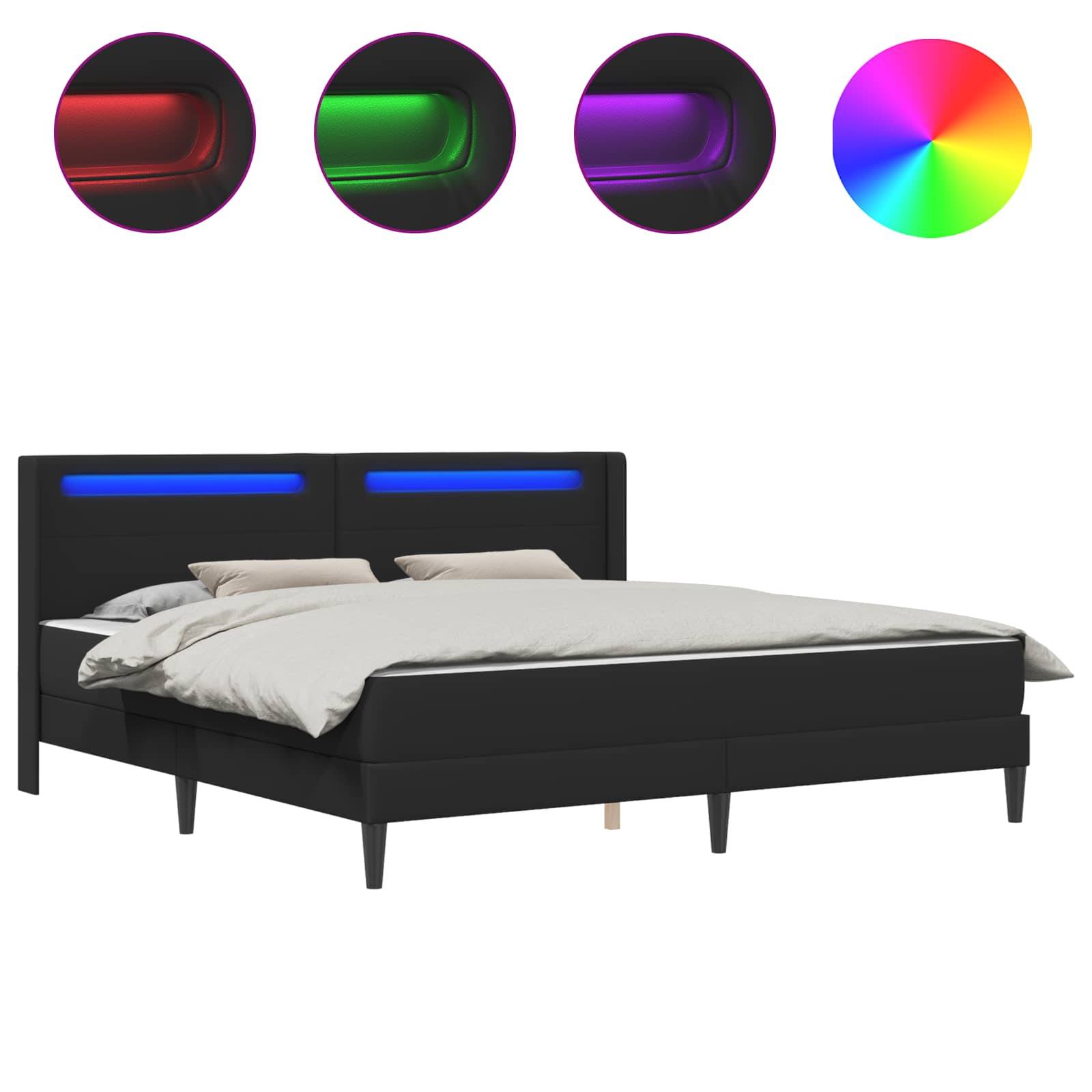 vidaXL Bettrahmen mit LED-Lichtleisten Schwarz 180 x 200 cm Kunstleder