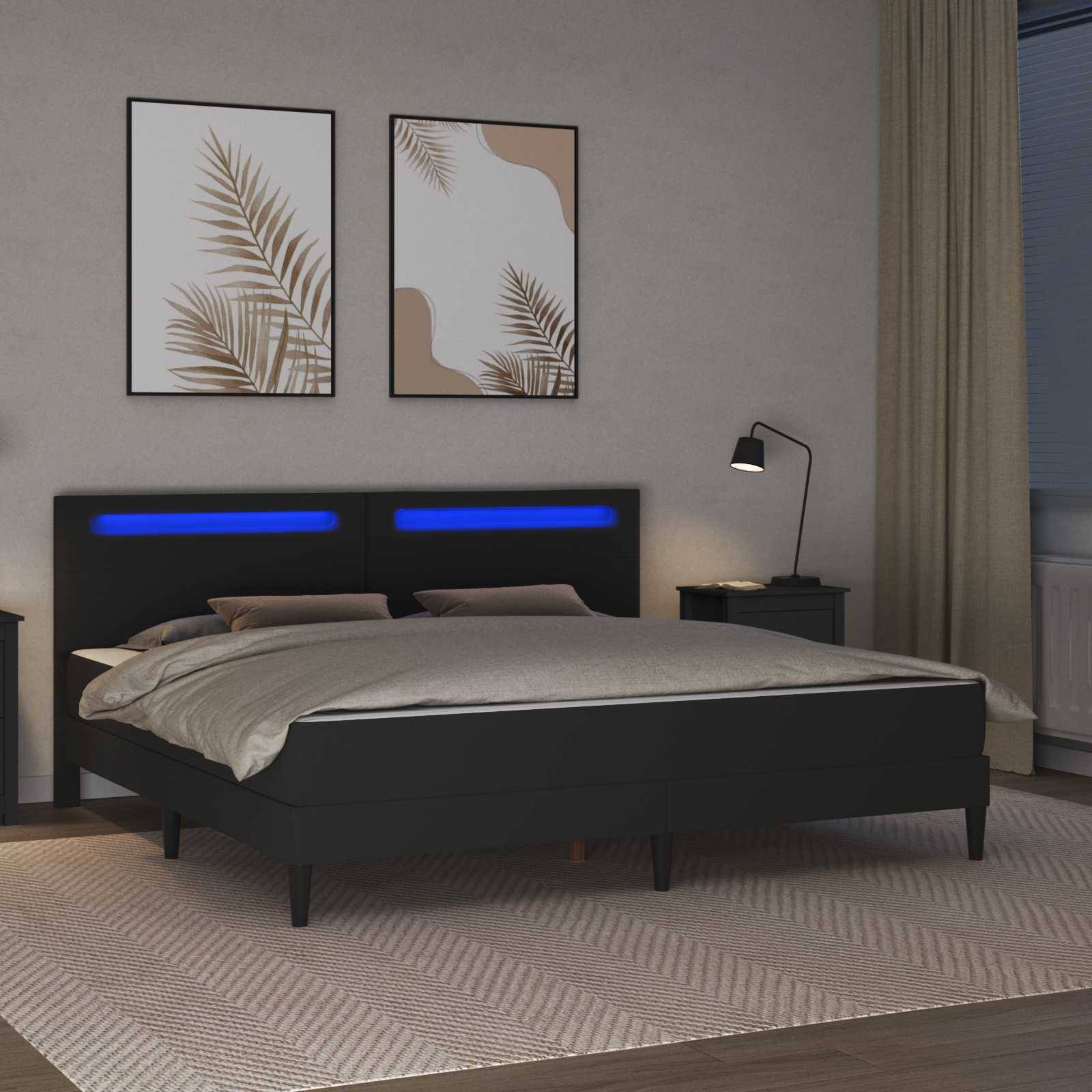 vidaXL Bettrahmen mit LED-Lichtleisten Schwarz 180 x 200 cm Kunstleder