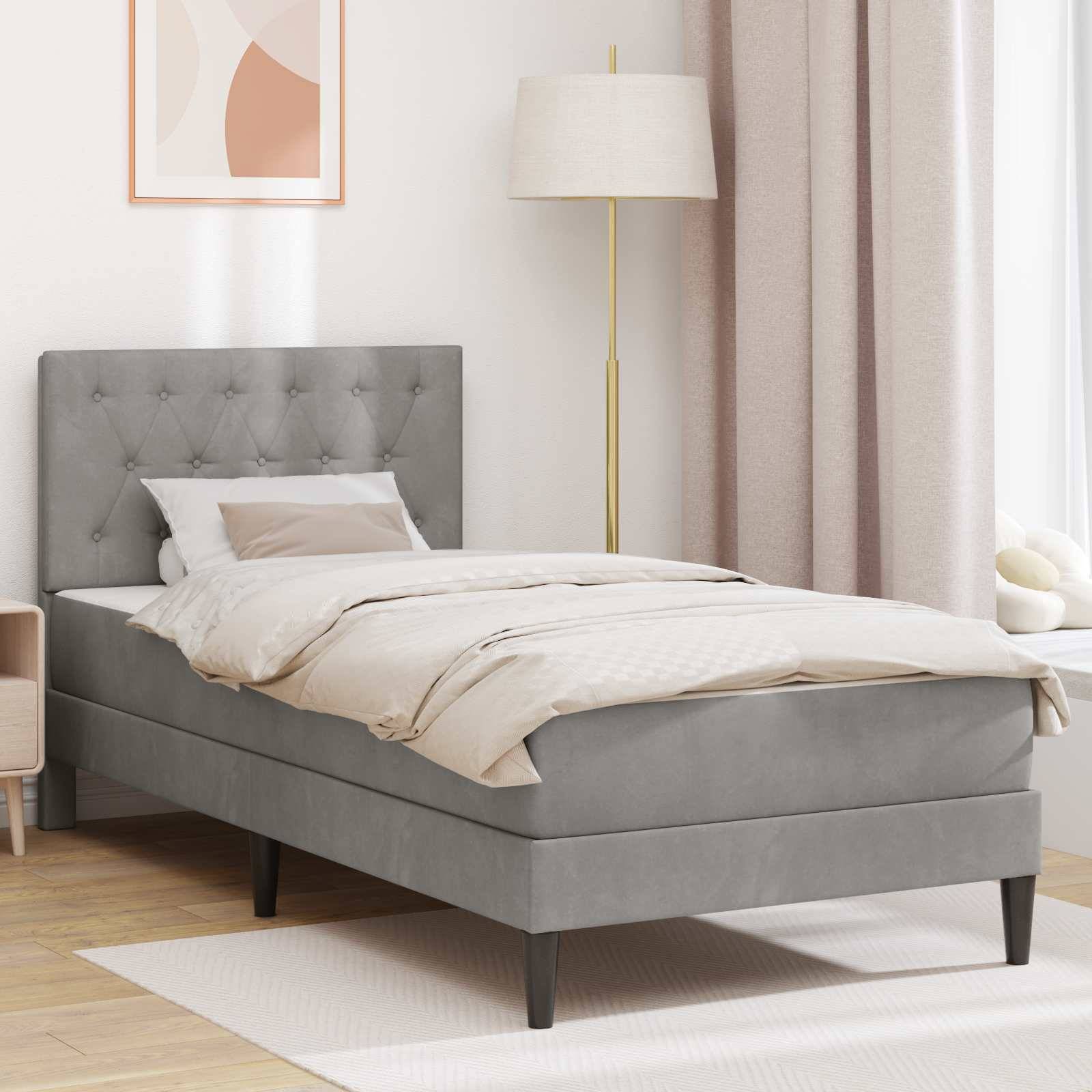 vidaXL Bettgestell mit Matratze mit Kopfteil Hellgrau 90 x 190 cm Samt