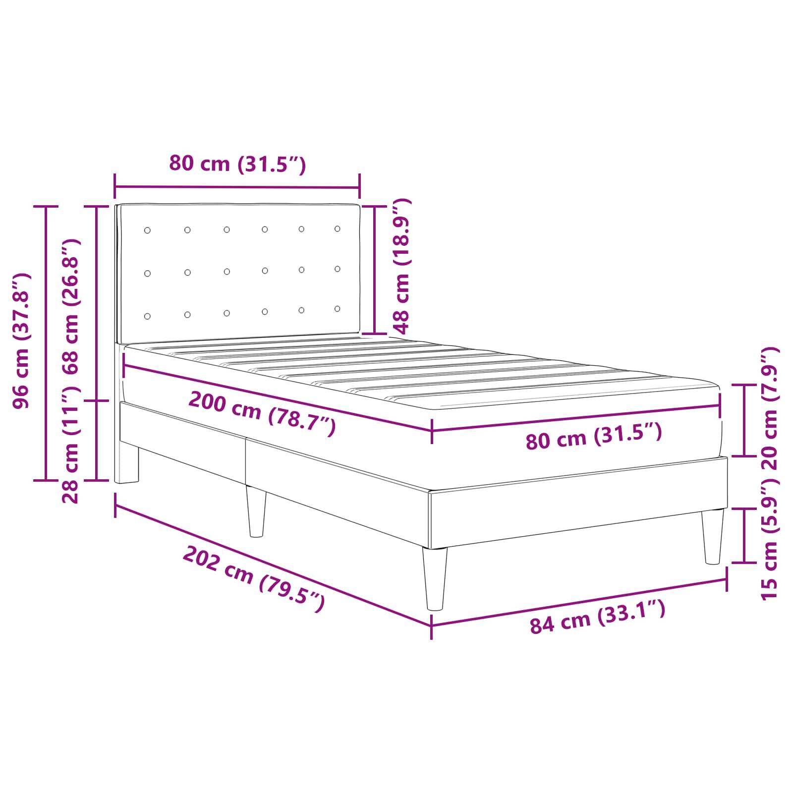vidaXL Bettgestell mit Matratze mit Kopfteil Schwarz 80 x 200 cm Stoff