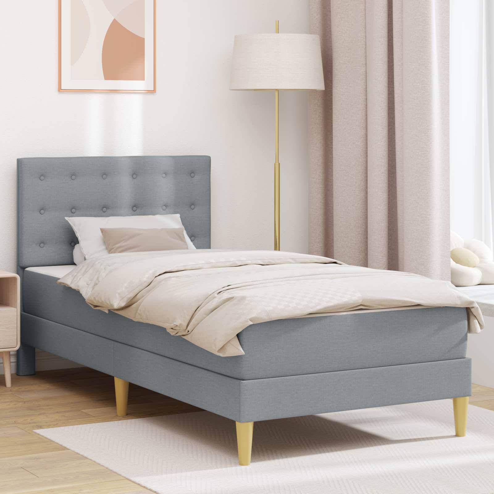 vidaXL Bettgestell mit Matratze Hellgrau 90 x 190 cm Stoff