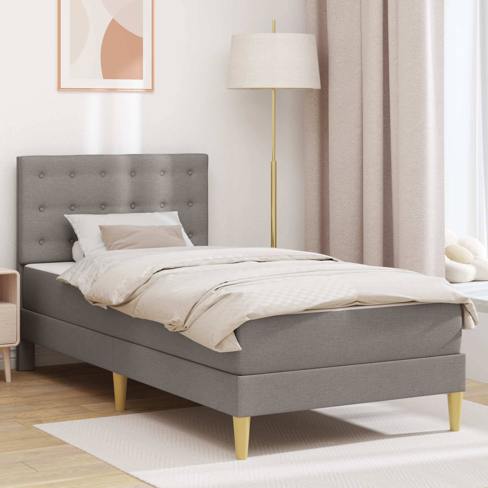 vidaXL Bettgestell mit Matratze mit Kopfteil Taupe 90 x 200 cm Stoff