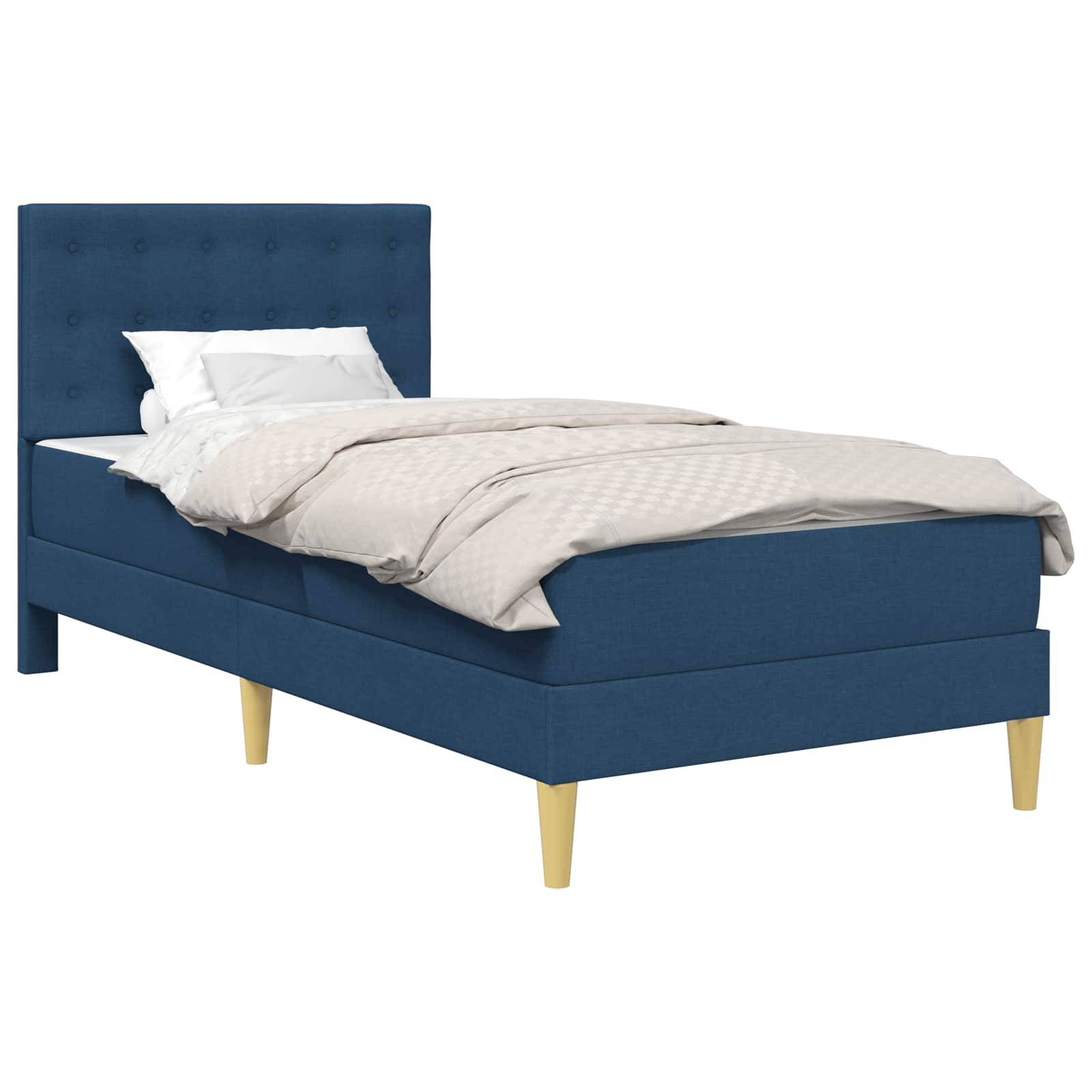 vidaXL Bettgestell mit Matratze mit Kopfteil Blau 80 x 200 cm Stoff