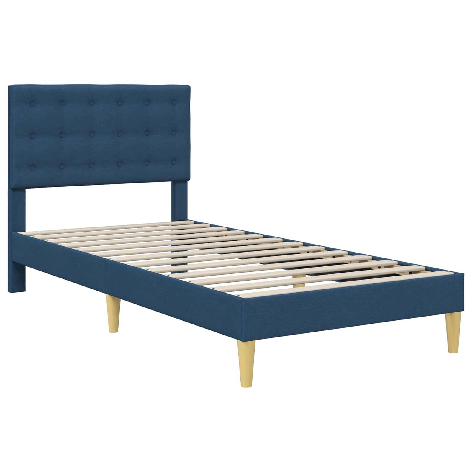 vidaXL Bettrahmen mit Kopfteil Blau 100 x 200 cm Stoff
