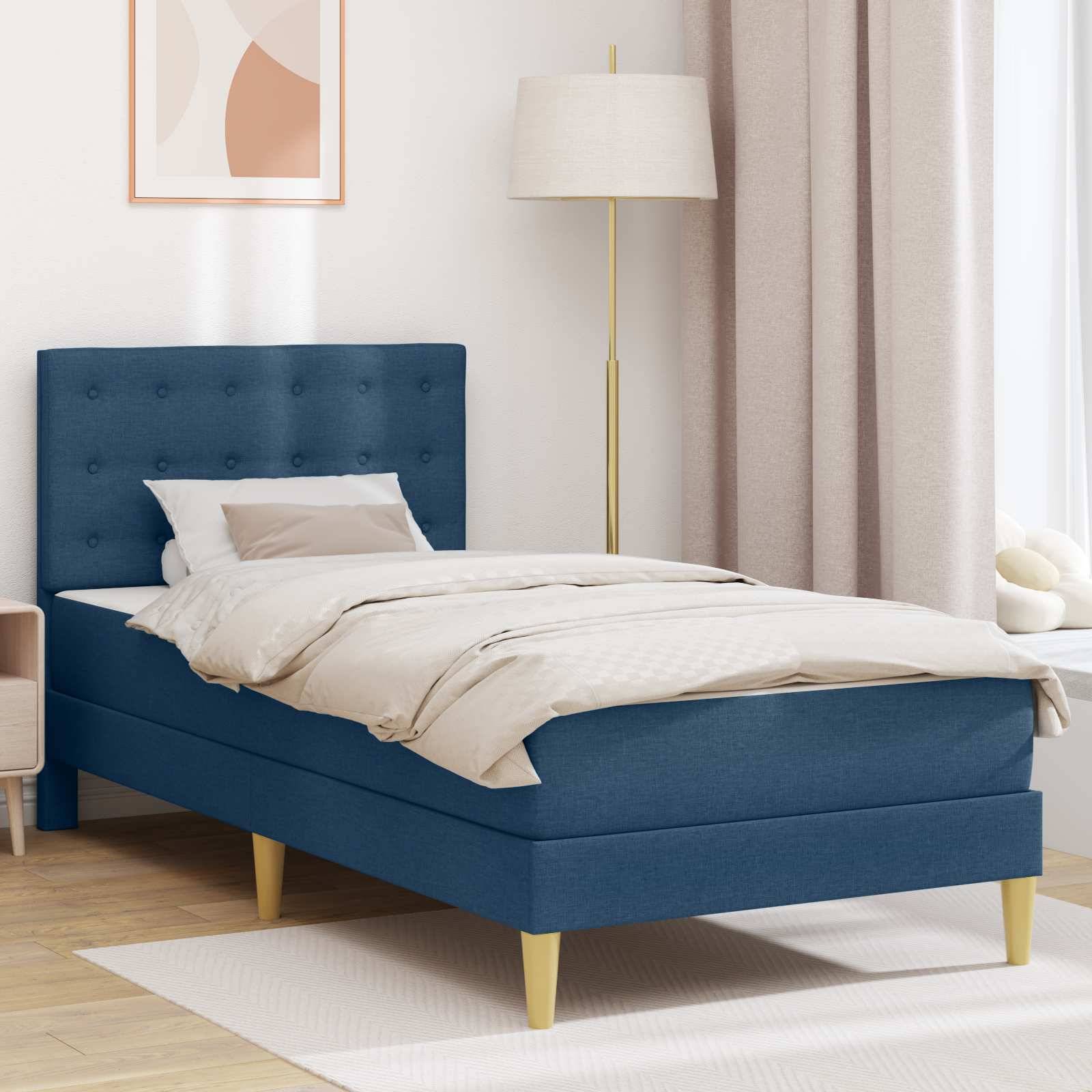 vidaXL Bettgestell mit Matratze mit Kopfteil Blau 100 x 200 cm Stoff