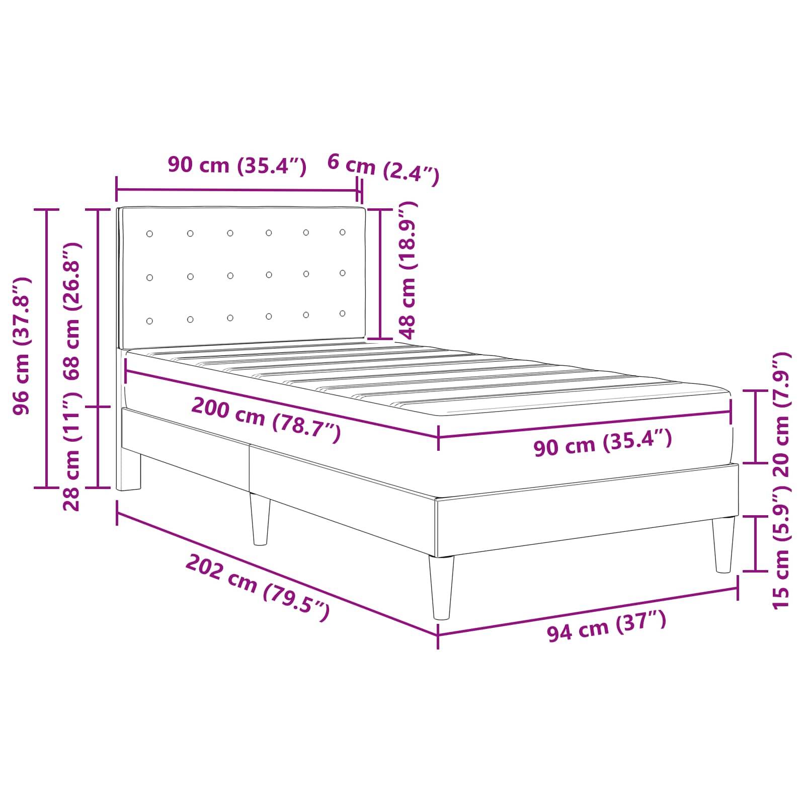 vidaXL Bettgestell mit Matratze Dunkelgrau 90 x 200 cm Stoff