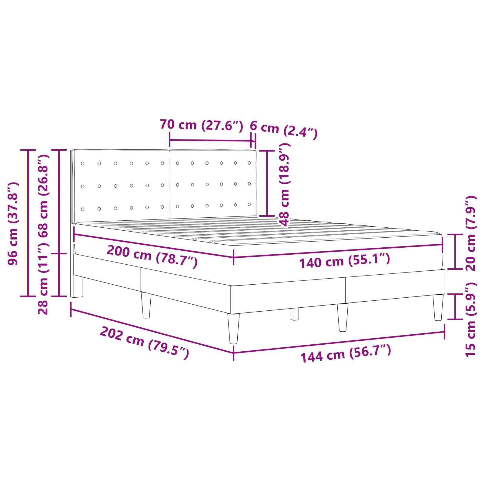 vidaXL Bettgestell mit Matratze Schwarz 140 x 200 cm Stoff