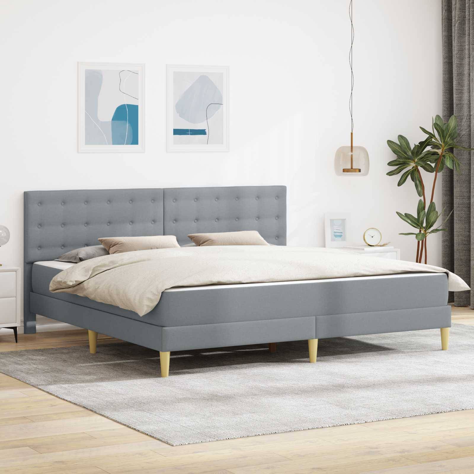 vidaXL Bettgestell mit Matratze Hellgrau 180 x 200 cm Stoff