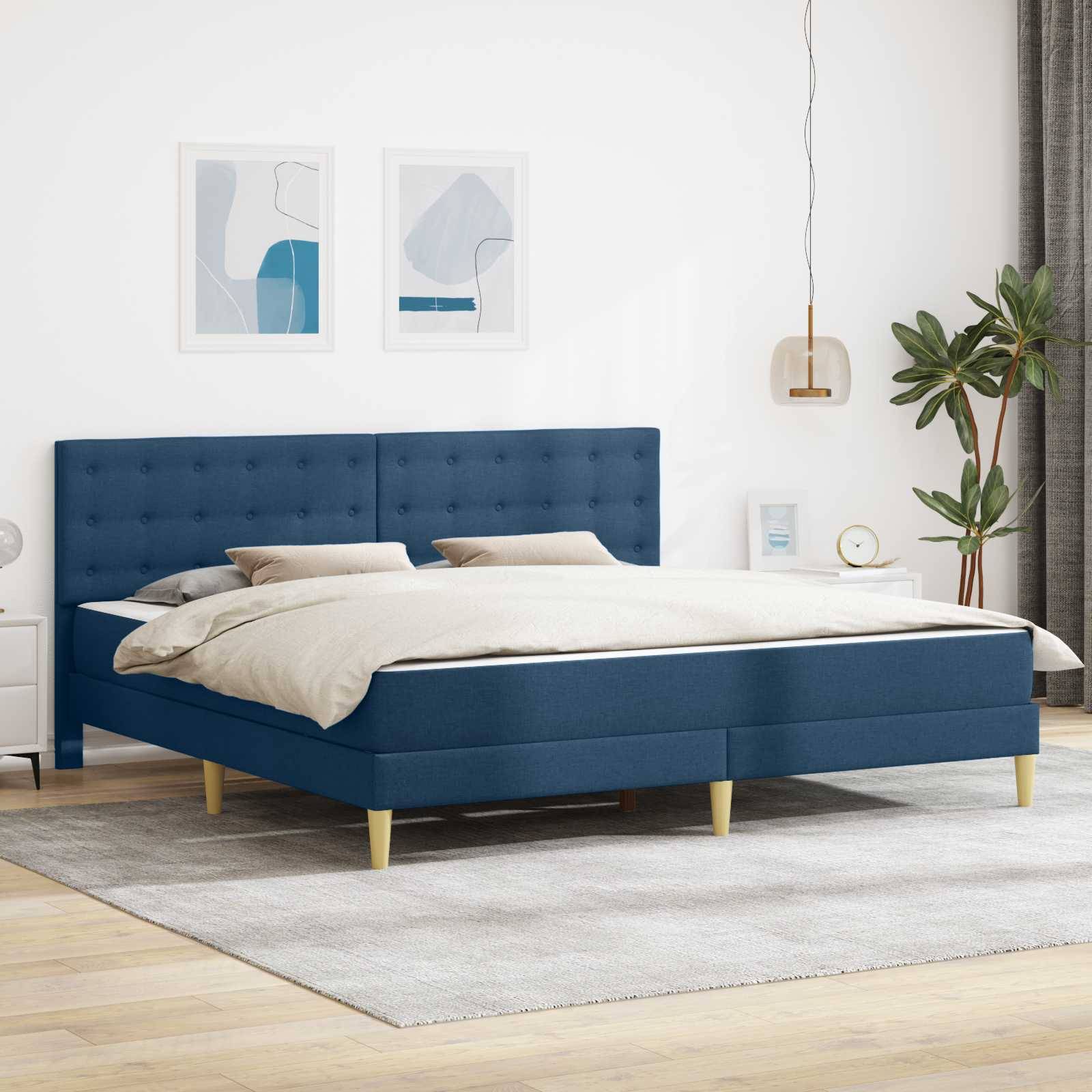 vidaXL Bettgestell mit Matratze mit Kopfteil Blau 200 x 200 cm Stoff