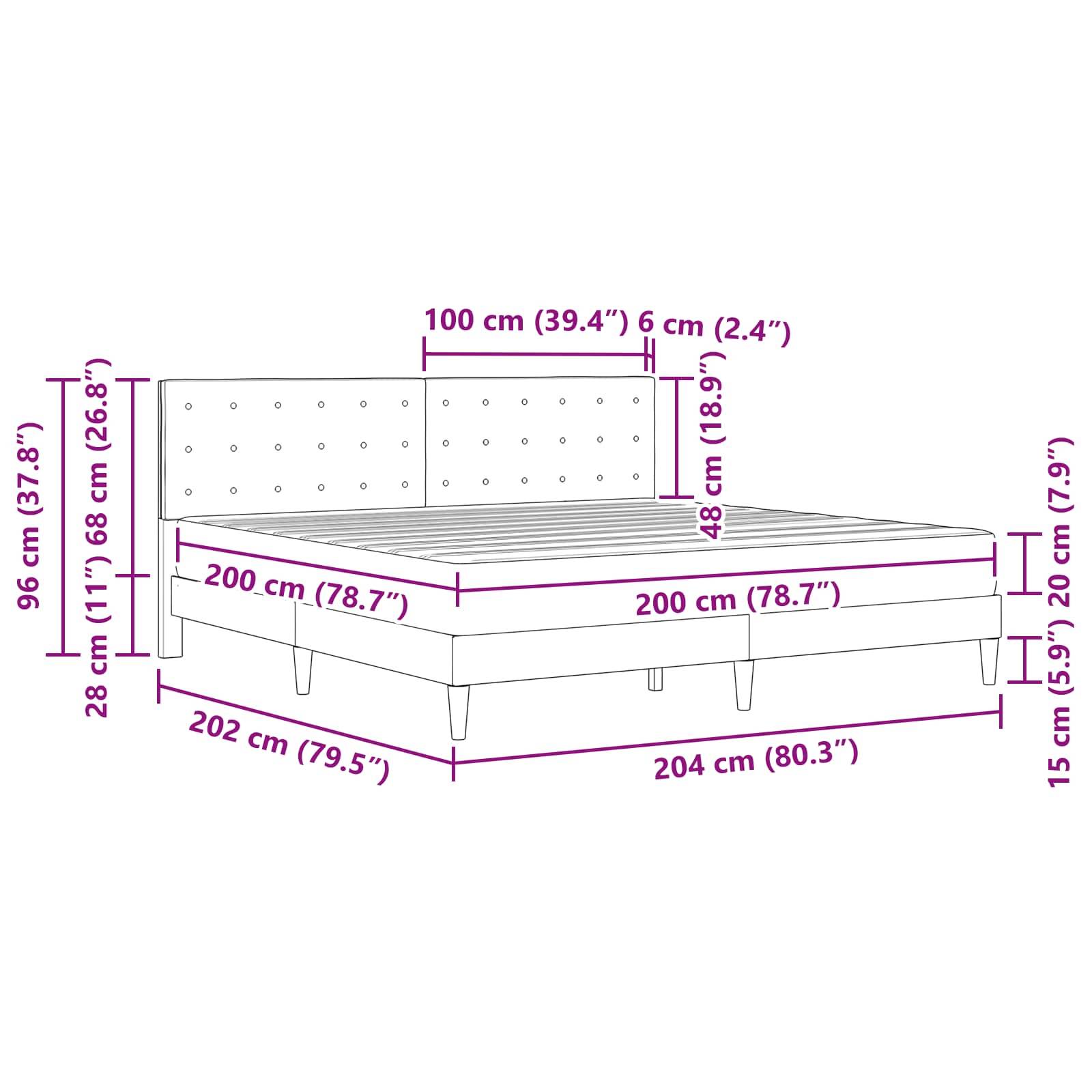 vidaXL Bettgestell mit Matratze mit Kopfteil Blau 200 x 200 cm Stoff