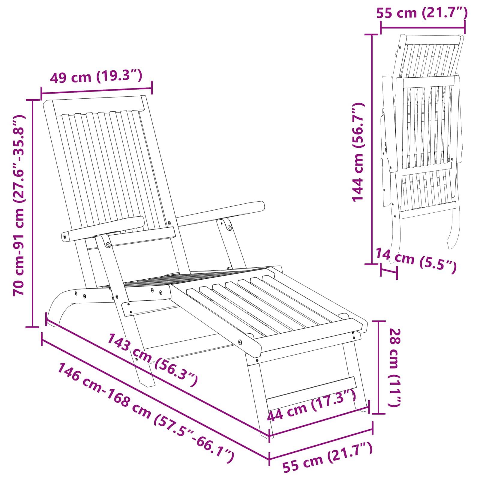 vidaXL Liegestuhl zum Verstellen und Klappen 2 pcs 55 x 146 x 91 cm