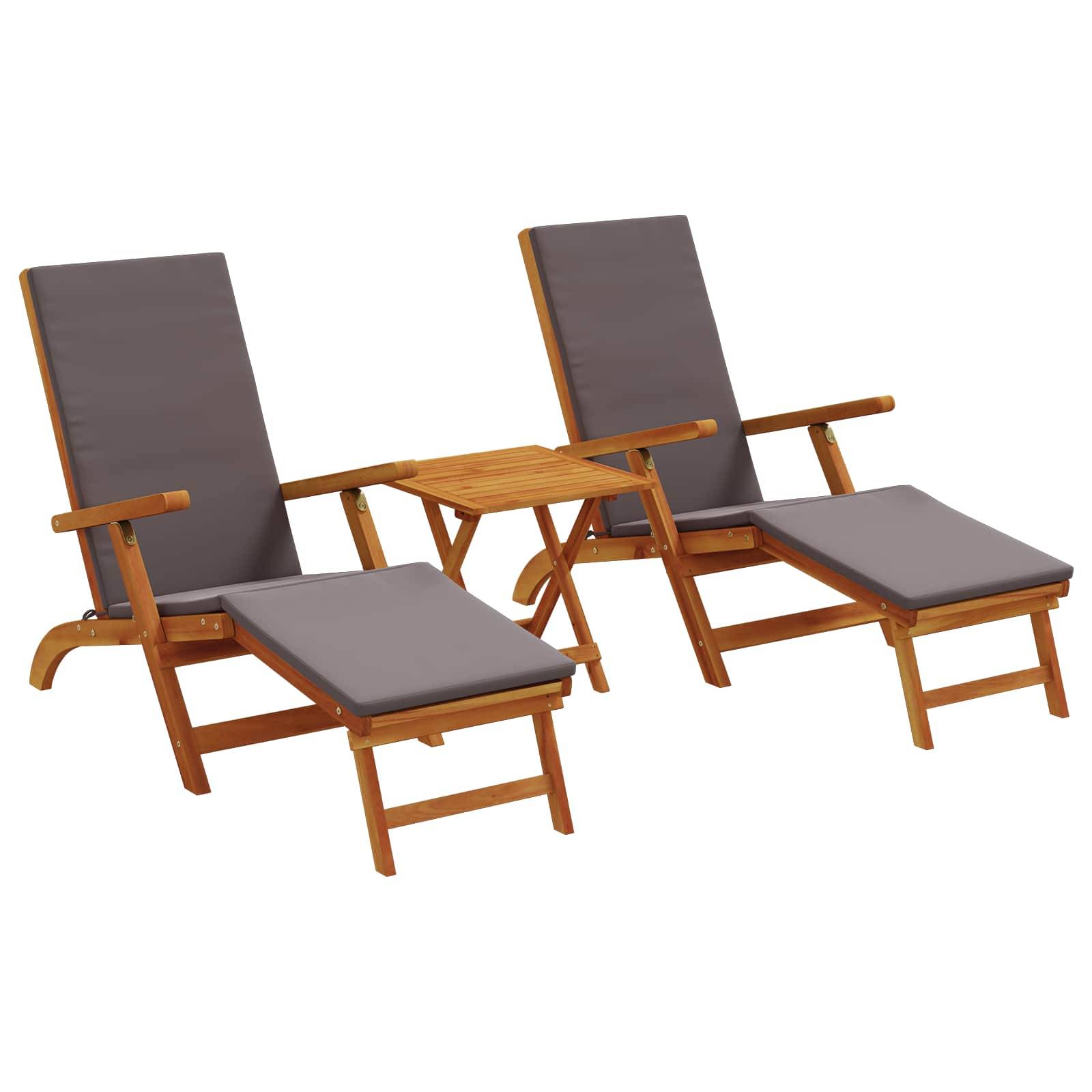 vidaXL Liegestuhl zum Verstellen und Klappen 3 pcs Dunkelgrau