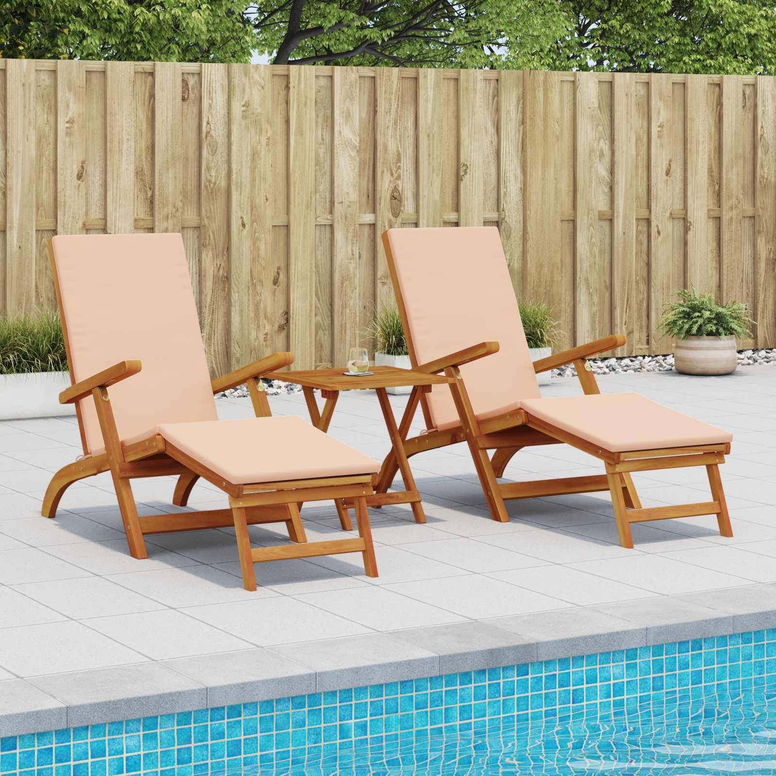 vidaXL Liegestuhl zum Verstellen und Klappen 3 pcs Beige