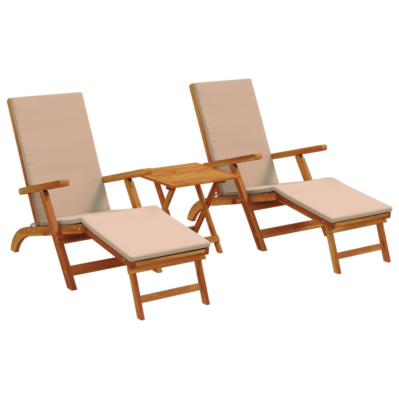 vidaXL Liegestuhl zum Verstellen und Klappen 3 pcs Taupe