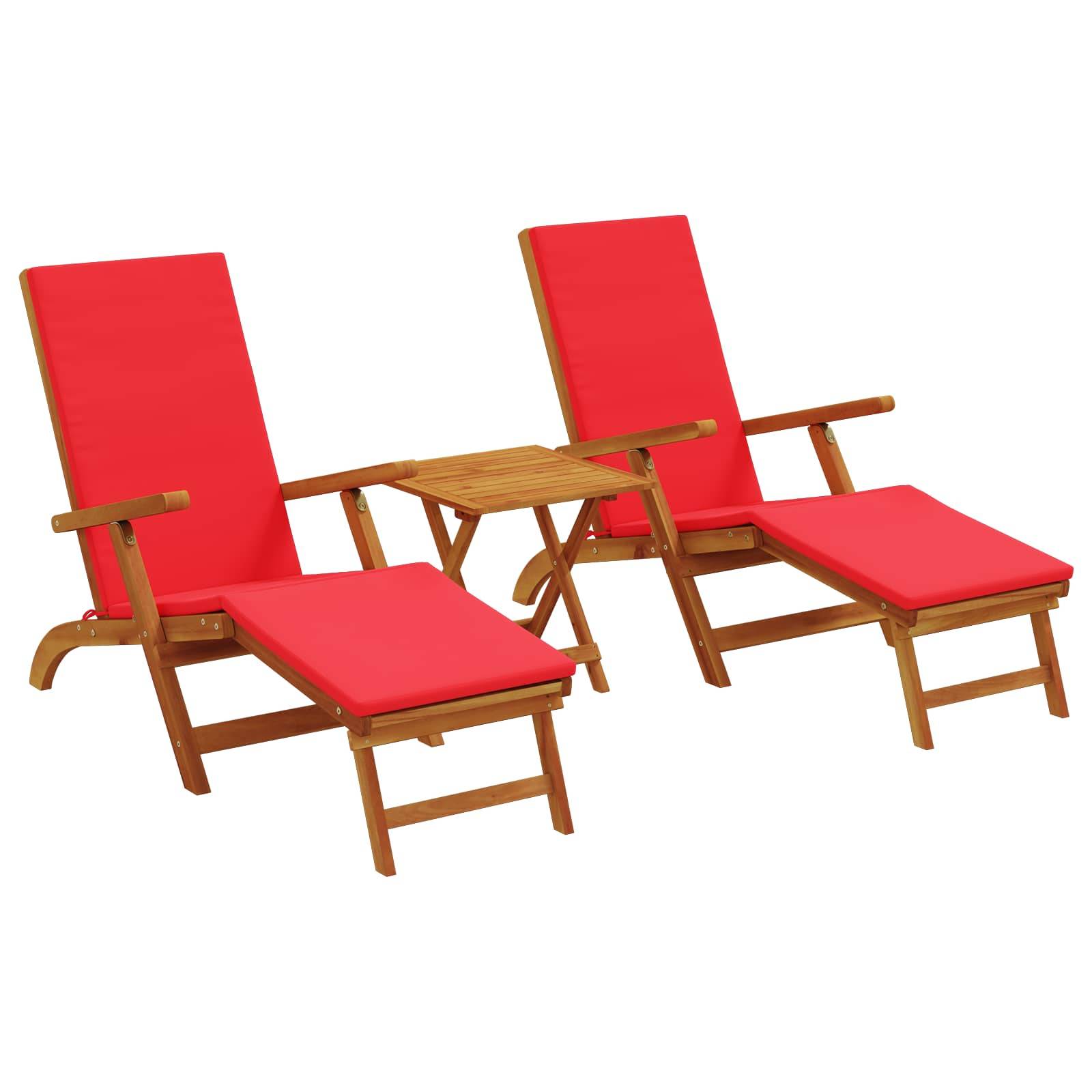 vidaXL Liegestuhl zum Verstellen und Klappen 3 pcs Rot