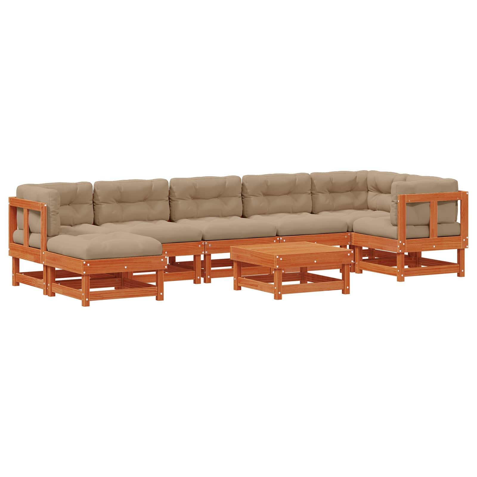 vidaXL Garten-Lounge-Set ARAKIL 8 pcs Wachsbraun Massives Kiefernholz