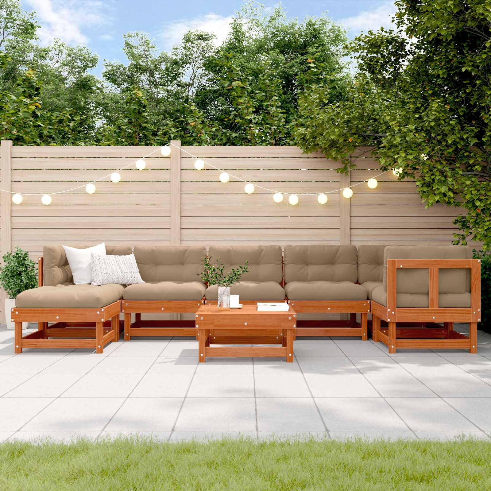 vidaXL Garten-Lounge-Set ARAKIL 8 pcs Wachsbraun Massives Kiefernholz