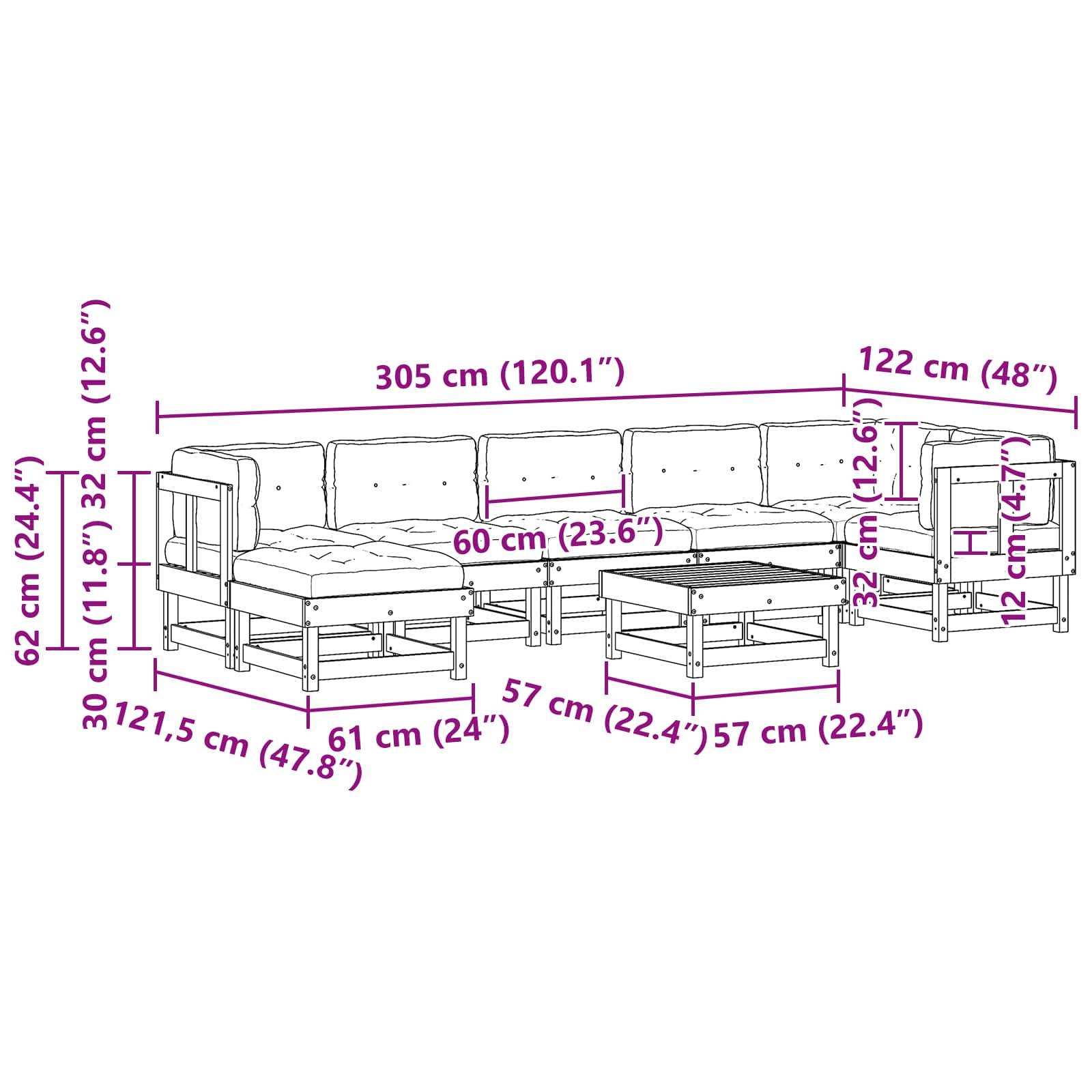 vidaXL Garten-Lounge-Set ARAKIL 8 pcs Wachsbraun Massives Kiefernholz