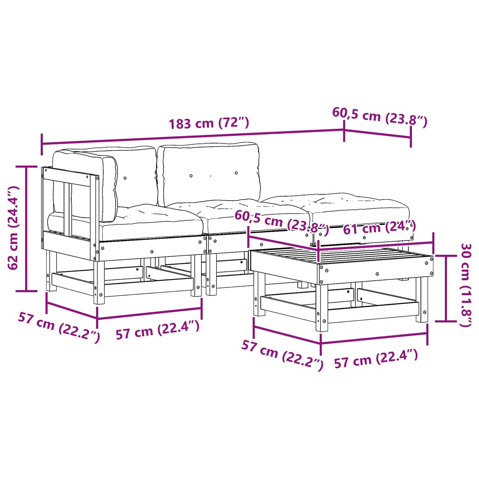 vidaXL Garten-Lounge-Set 4 pcs Wachsbraun Massives Kiefernholz